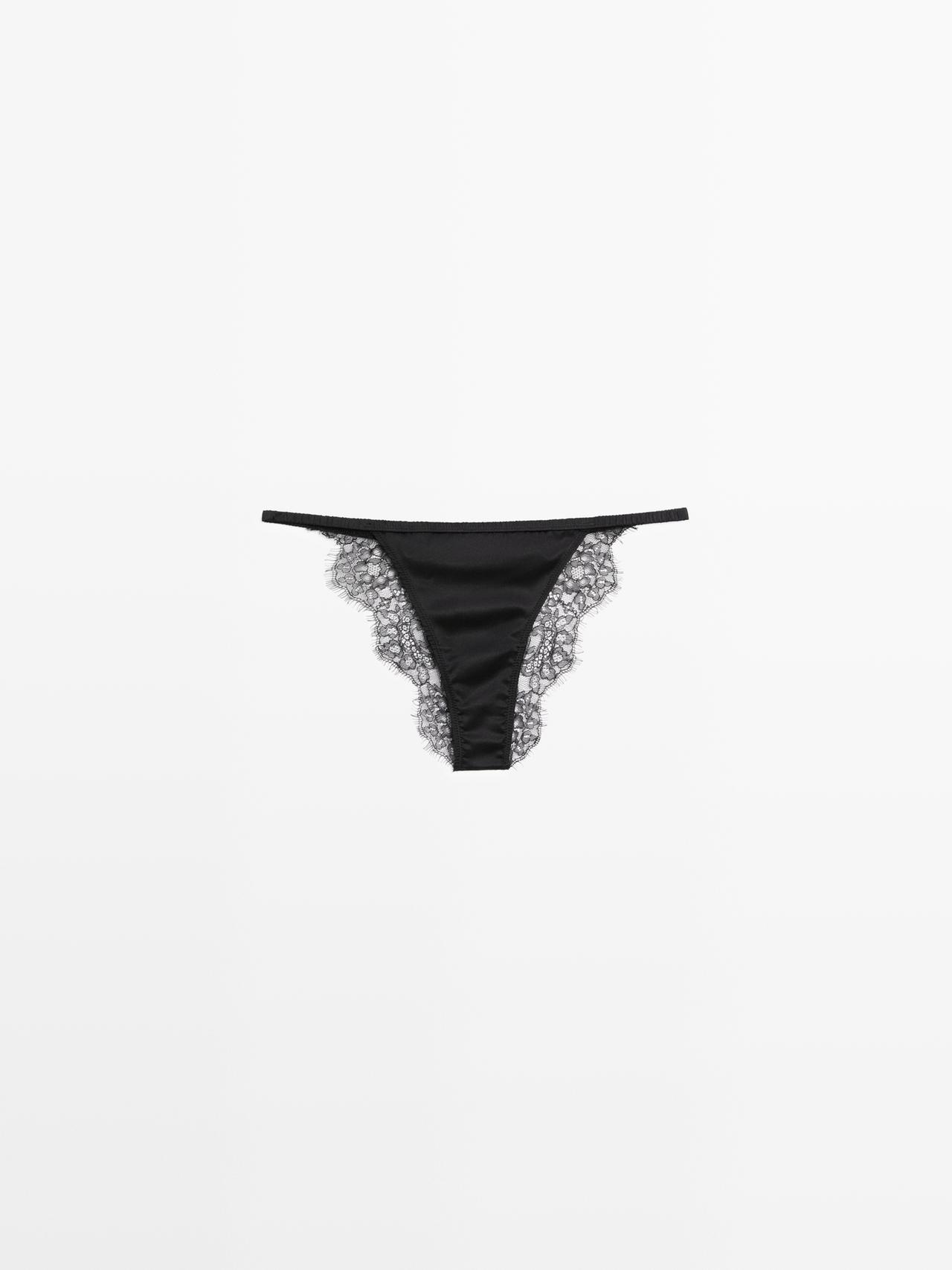 Massimo Dutti - Dame - Silketrusser Med Blondedetalje - Sort - Xs