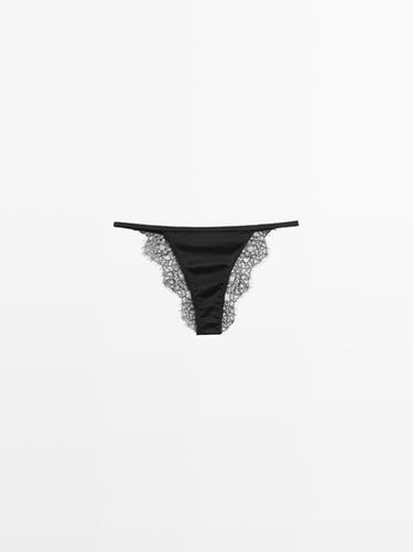Silk briefs with lace detail — BLACK 2