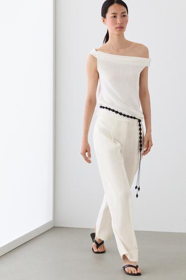Linen trousers with darts — Off white 5
