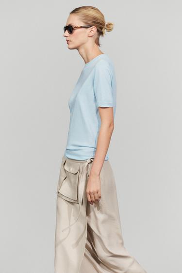 Short-sleeve fine-knit sweater — Light blue 5
