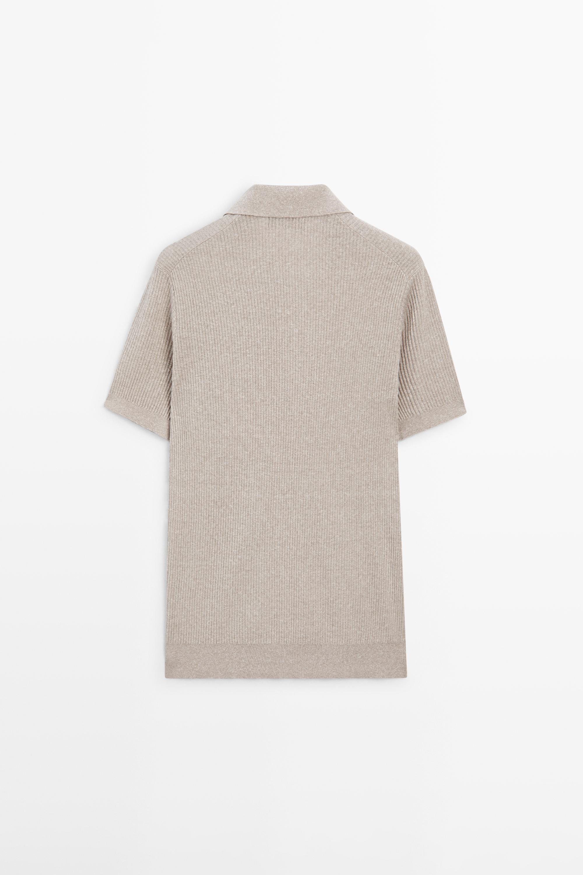 Cotton blend knit polo shirt — BEIGE