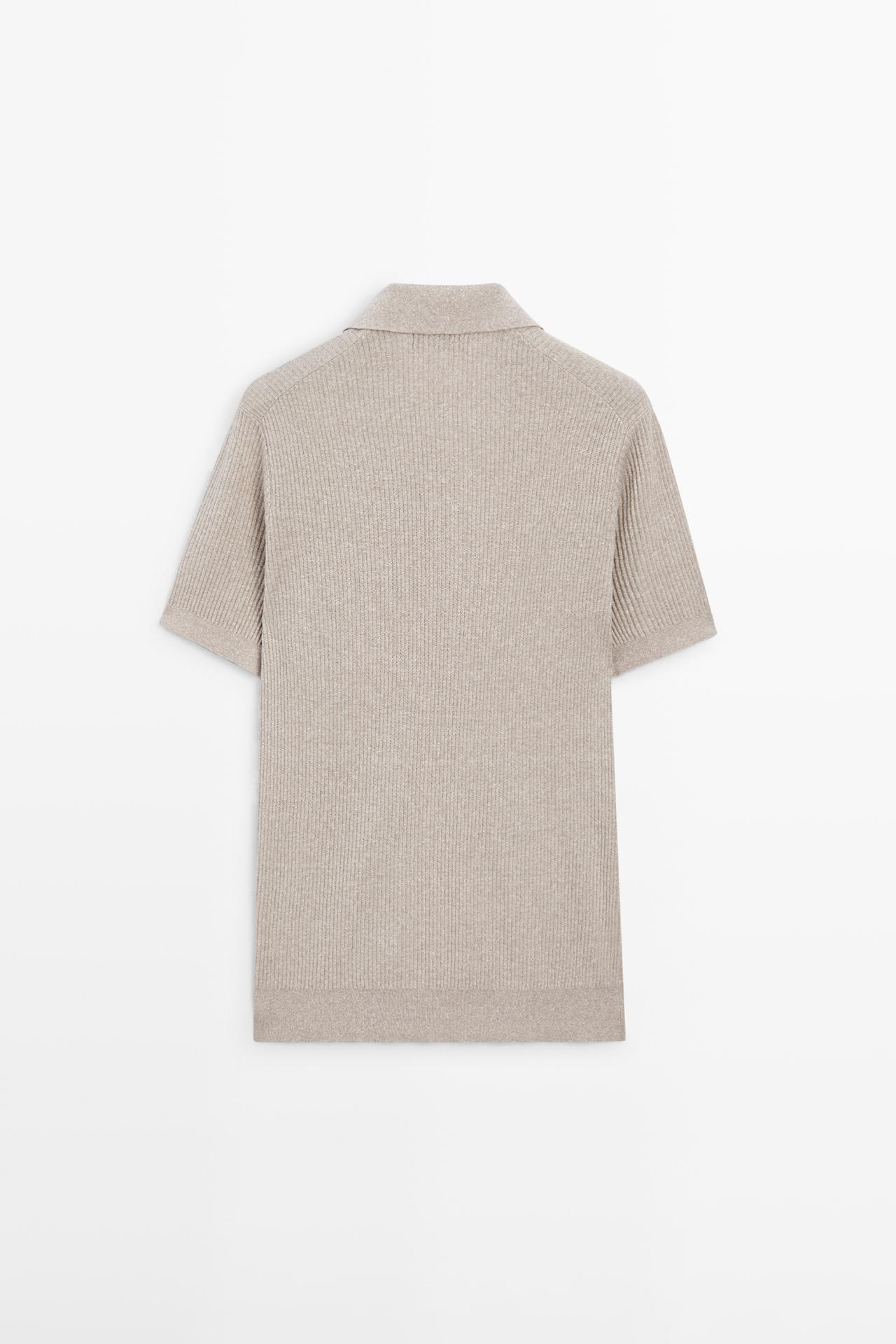 Cotton blend knit polo shirt — BEIGE