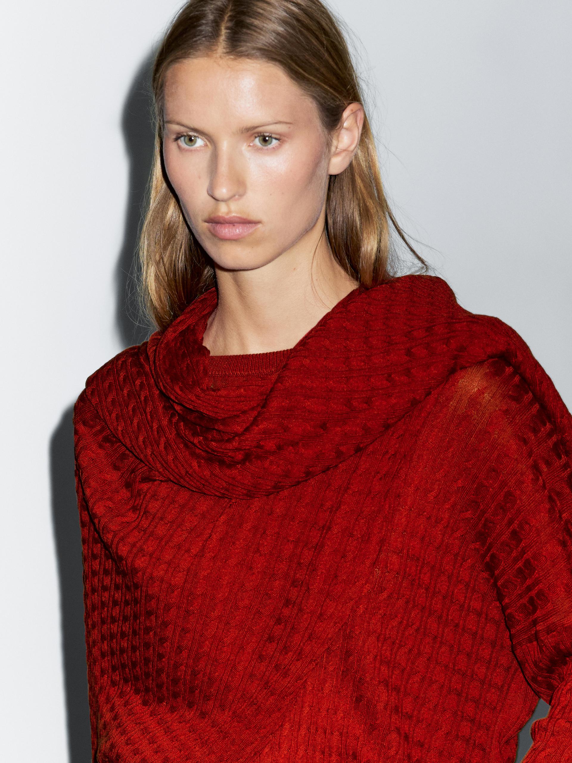 Maglia A Trecce Con Dettaglio Stile Foulard - Rosso - L - Massimo Dutti - Femminile