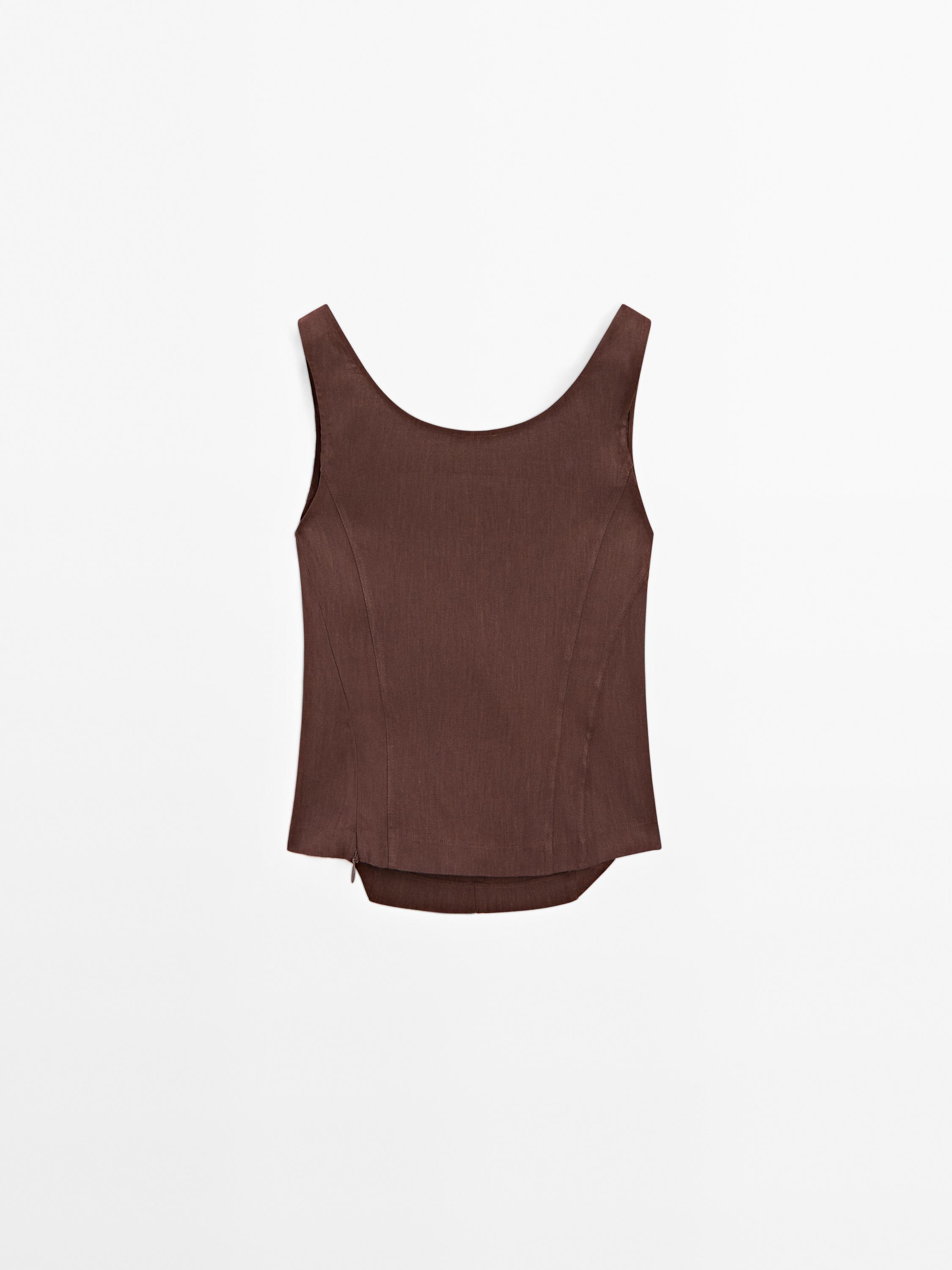 Strappy linen blend top