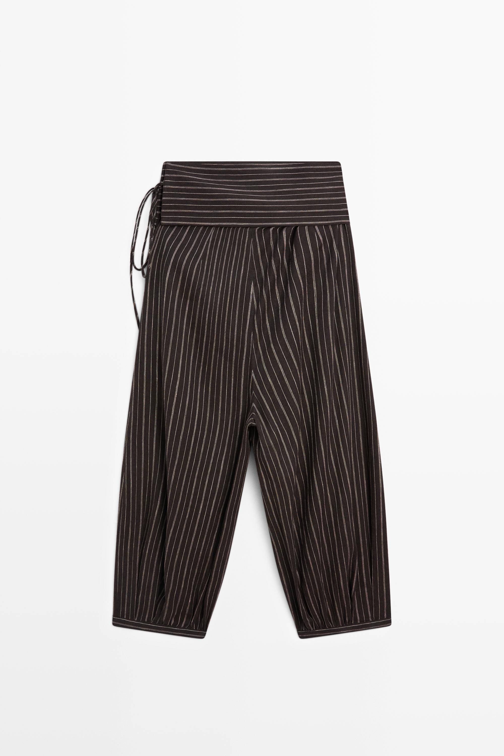 Striped sarouel trousers with cummerbund detail — BROWN