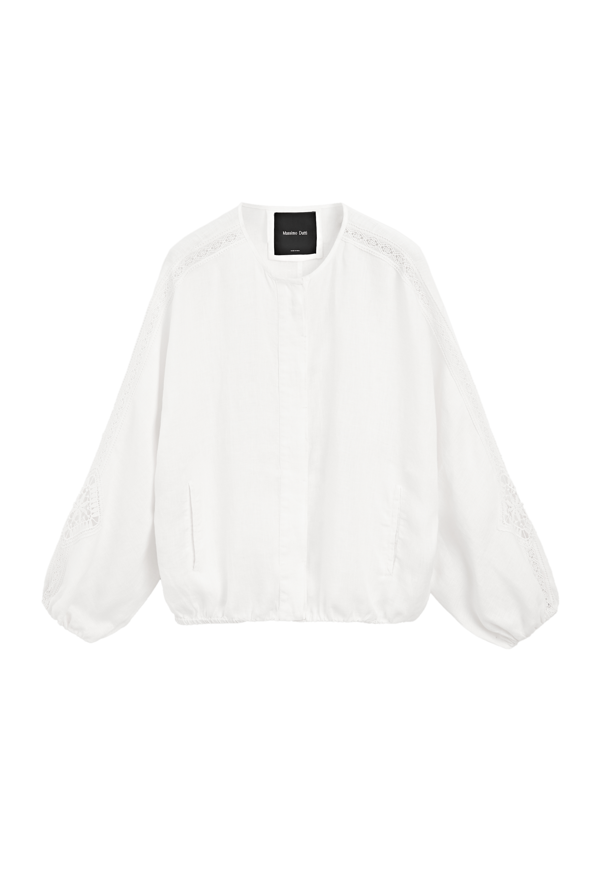 Massimo Dutti İşlemeli detaylı %100 keten bomber ceket görsel 7