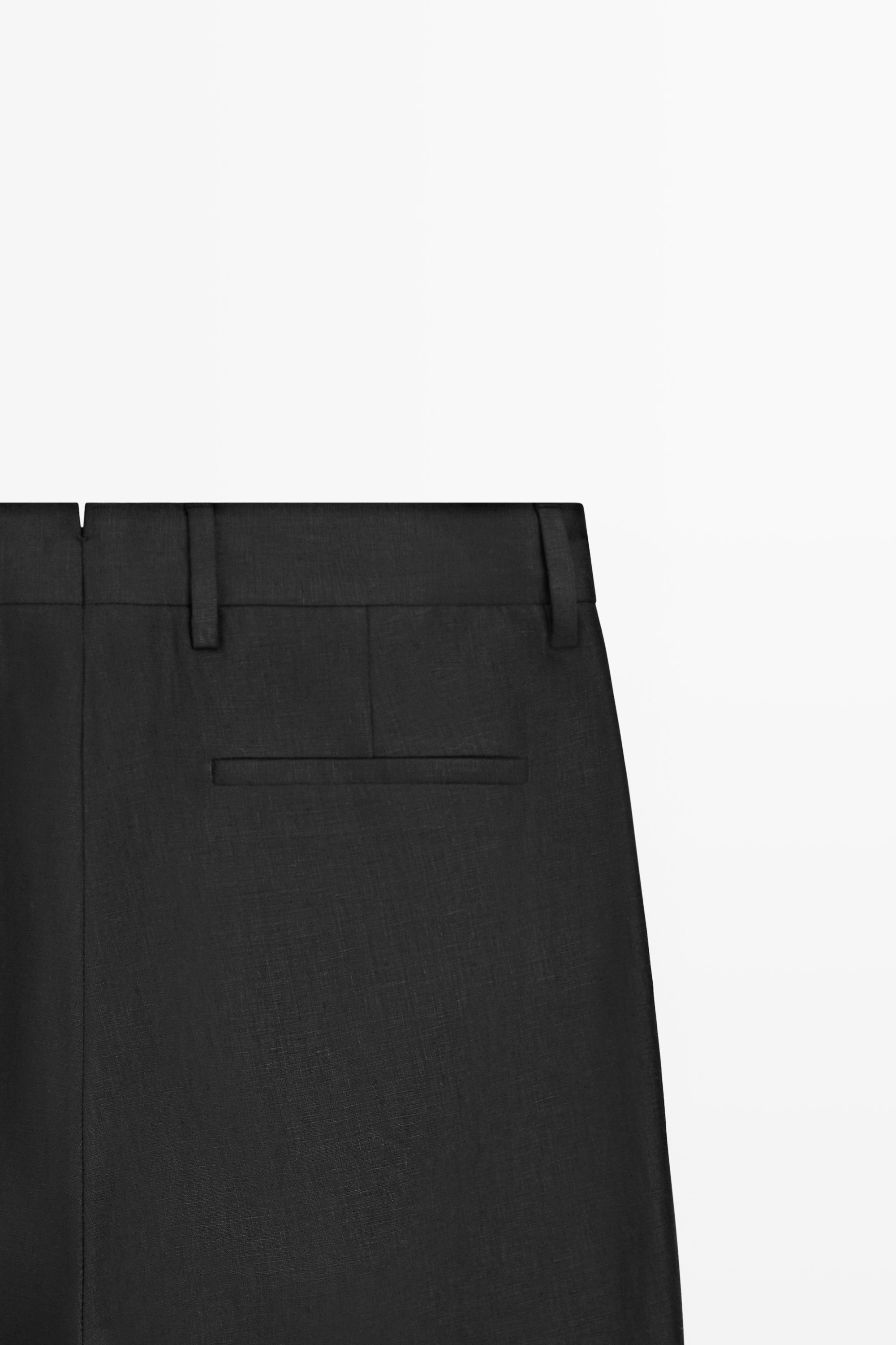 Tailored fit 100% linen suit trousers — BLACK