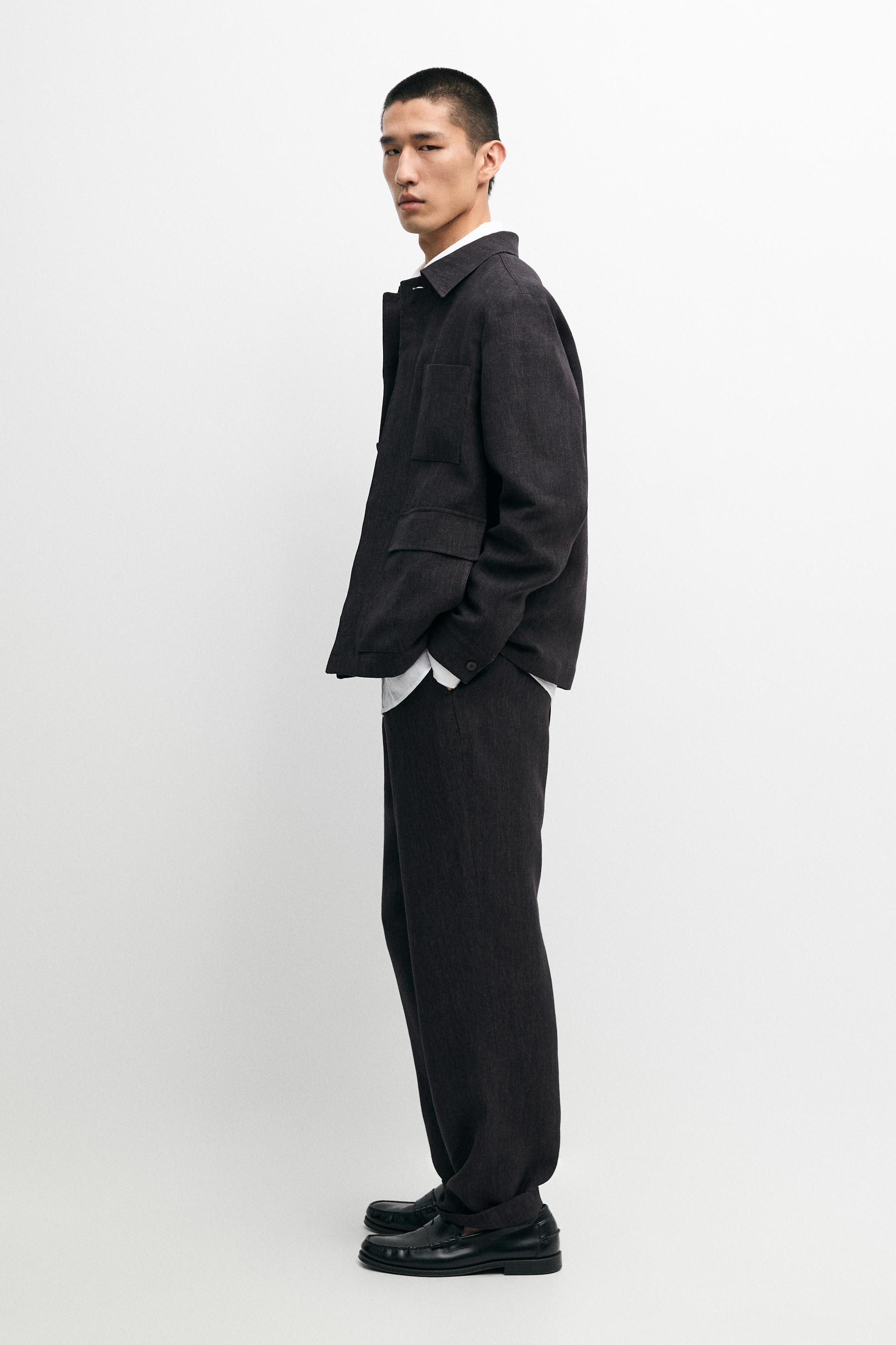 Total look linen trousers with flecked detail — DARK BLUE