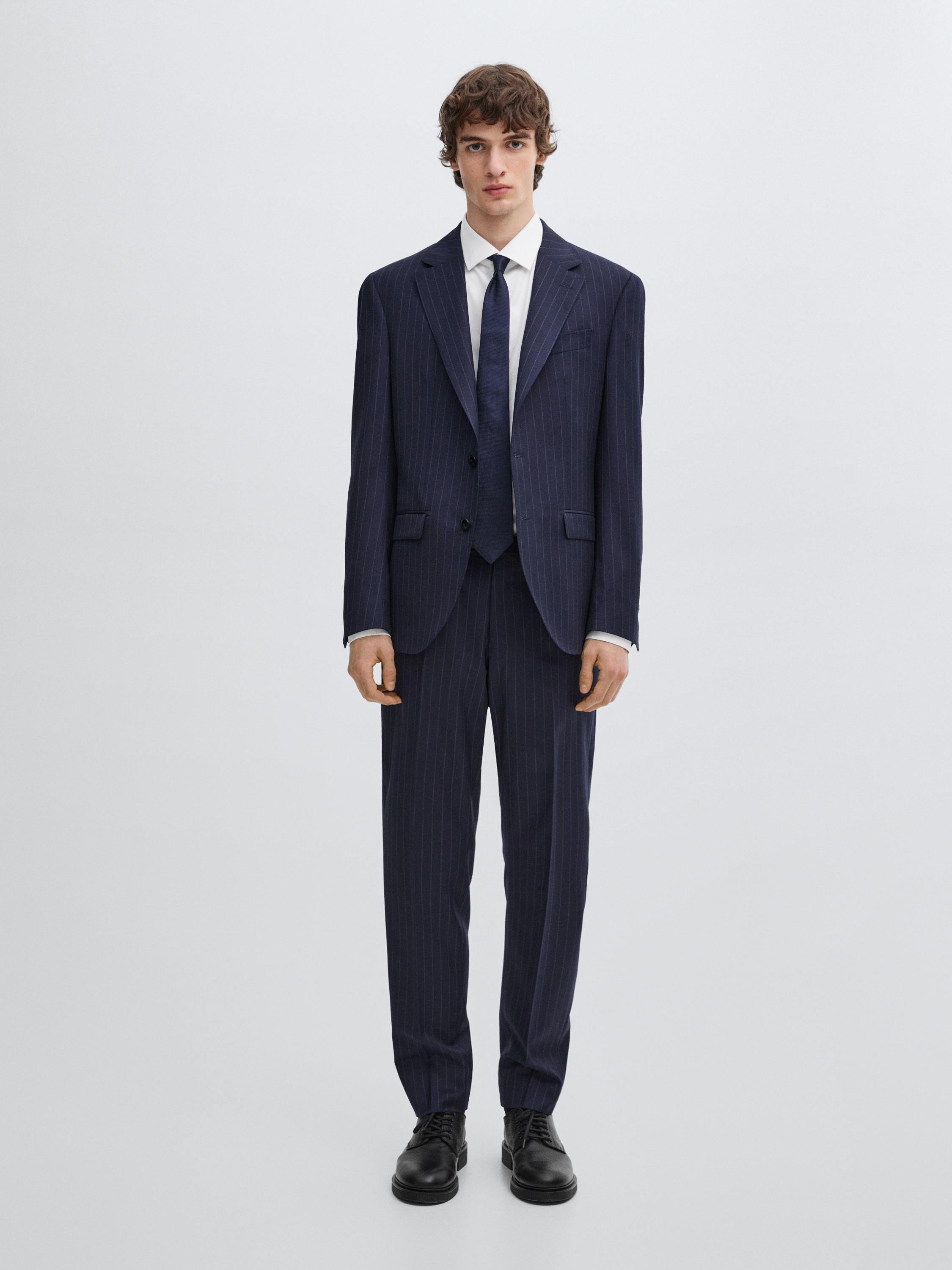 100% wool striped suit trousers