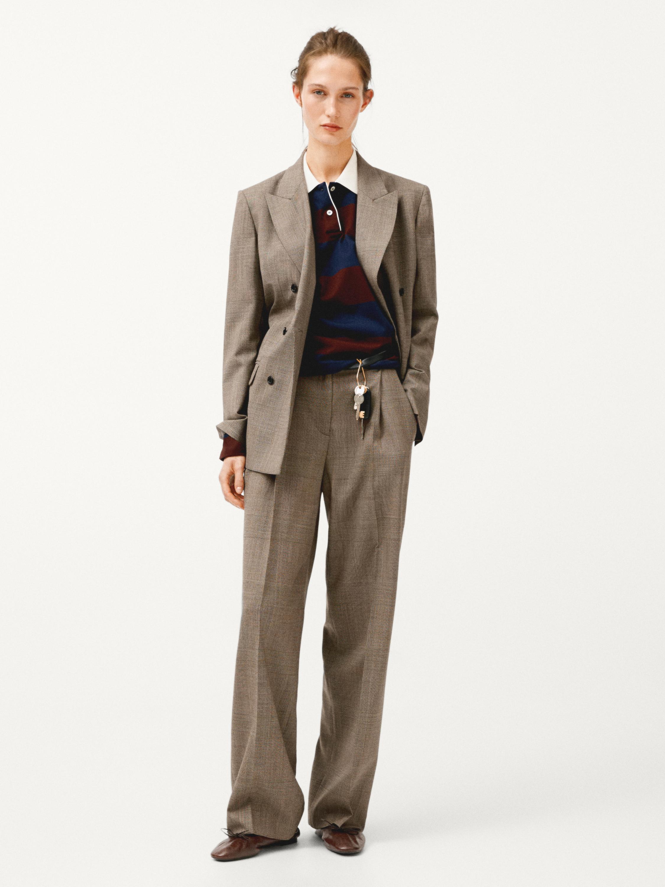 100% wool check suit blazer — BEIGE
