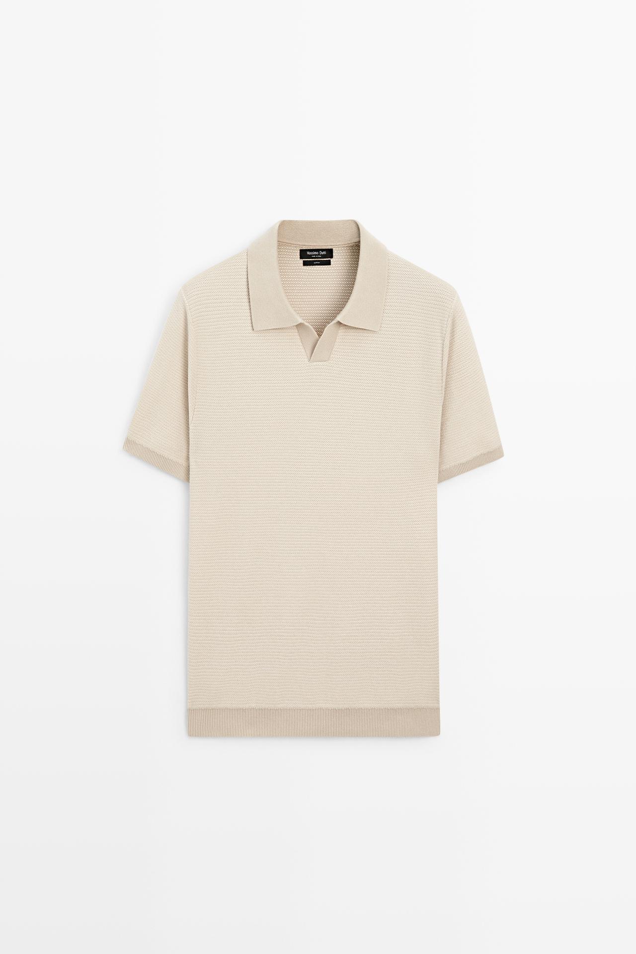 100% cotton contrast knit polo sweater — CREAM