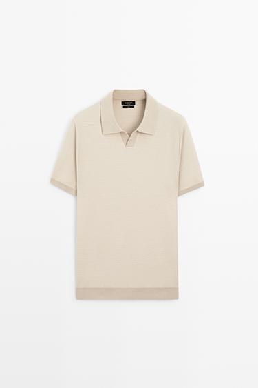 100% cotton contrast knit polo sweater — CREAM 2