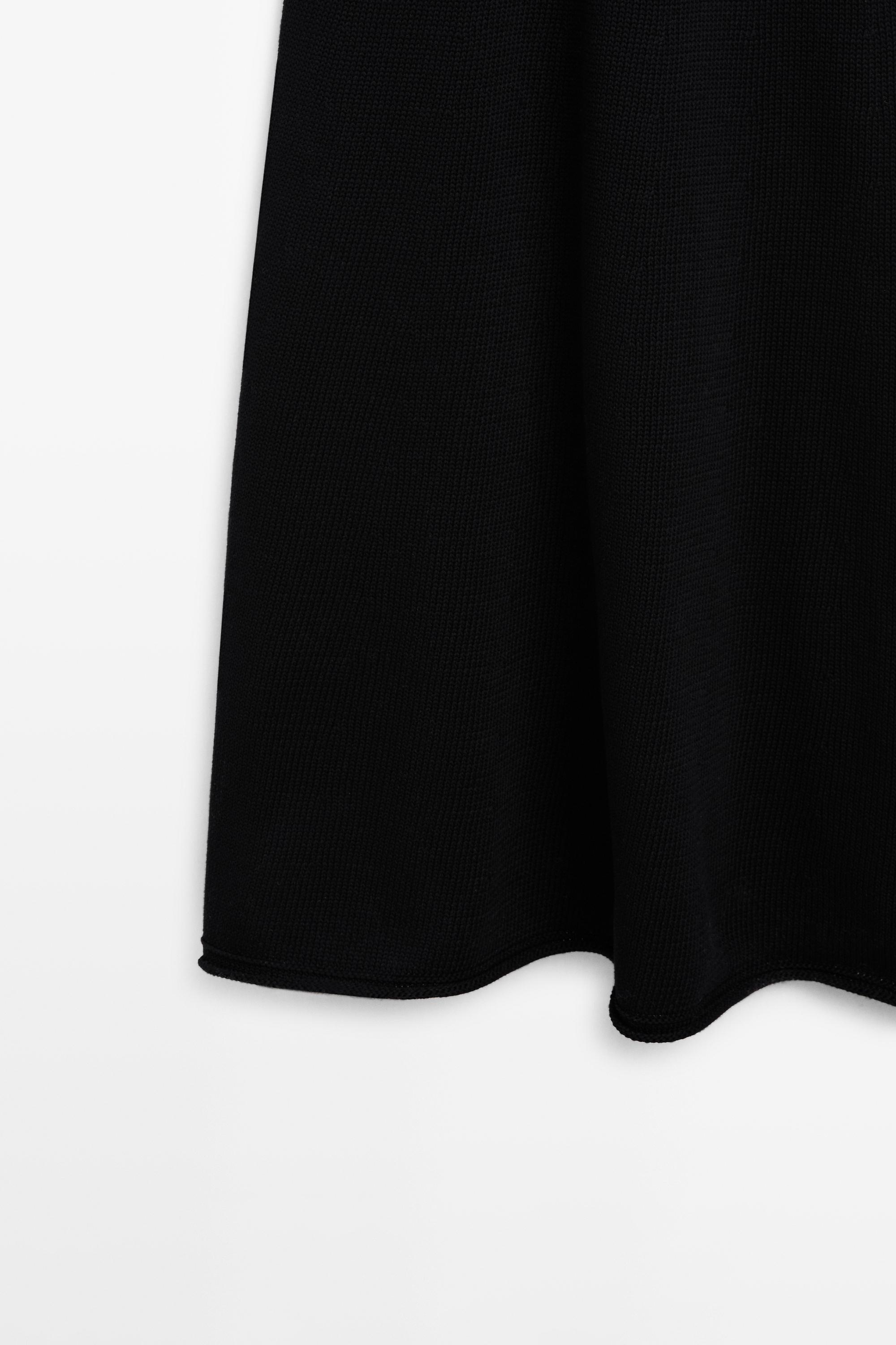 100% cotton contrast knit midi dress — BLACK
