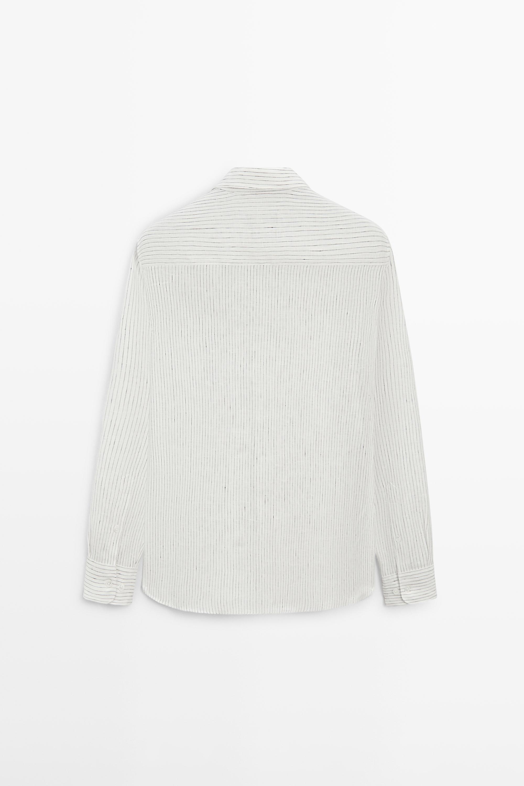 Regular fit striped linen shirt — WHITE