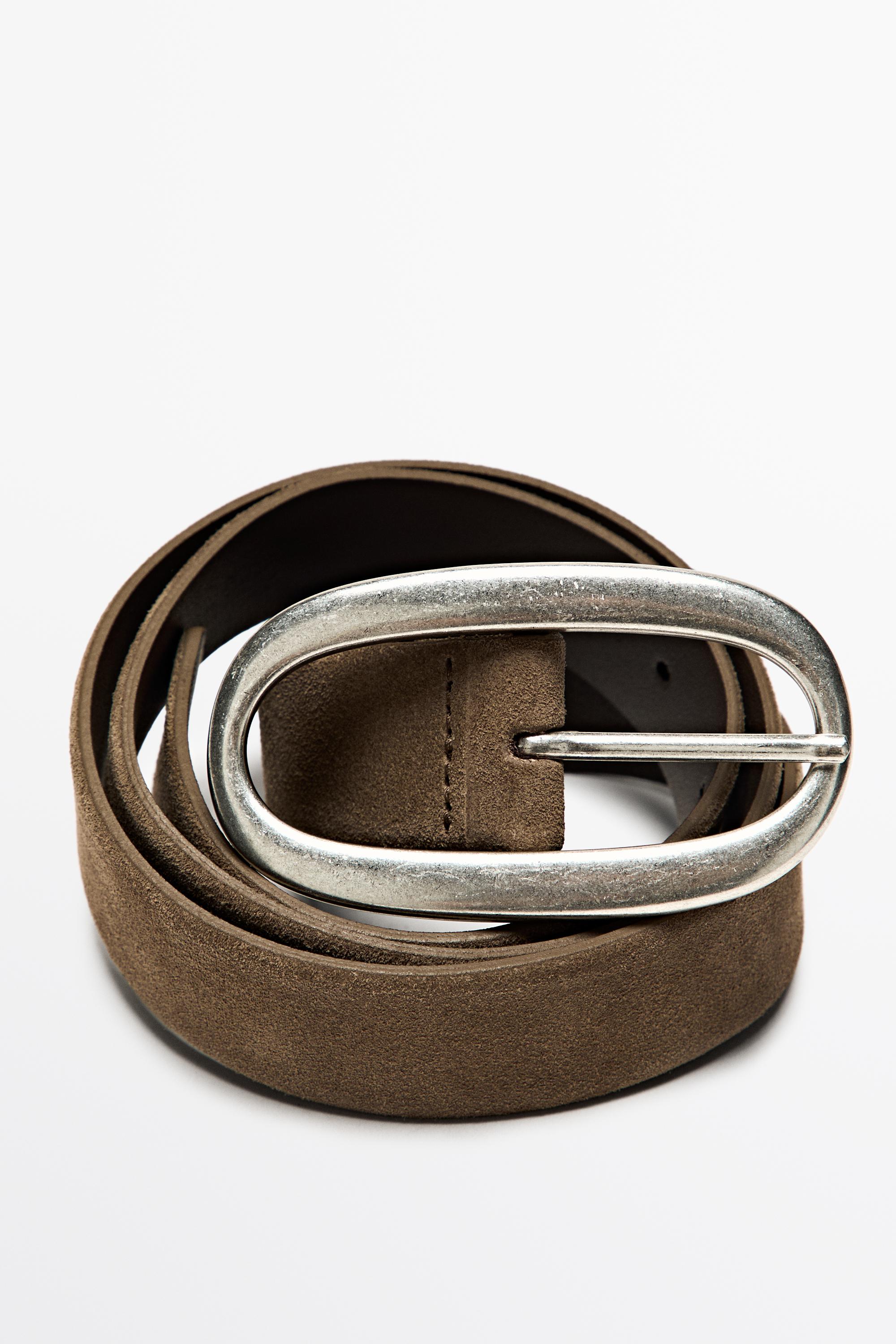 Split suede leather belt — MOLE BROWN
