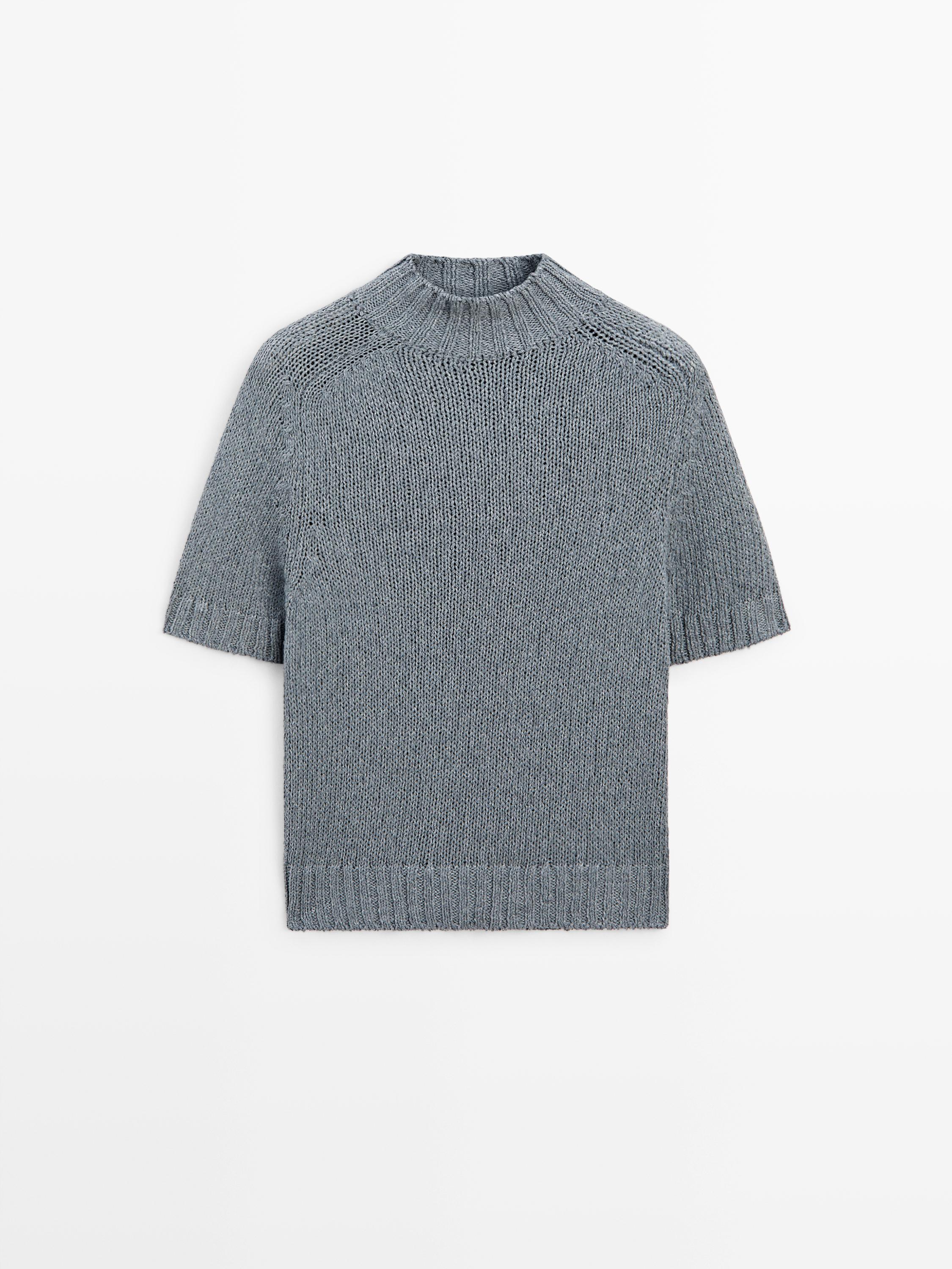 Áo len dệt kim pha cốt-tông có cổ rùa giả