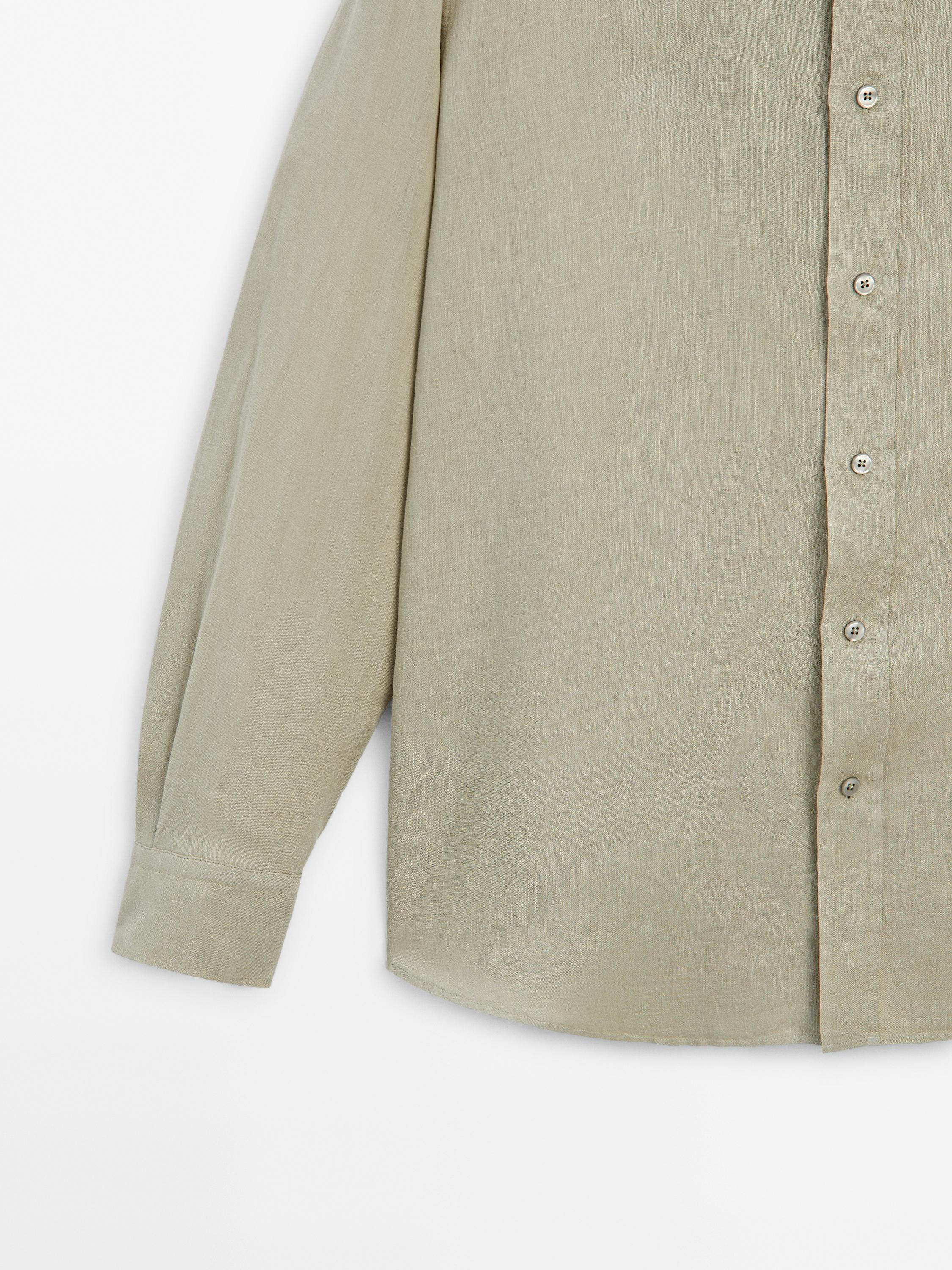 Regular-fit linen shirt with a stand collar