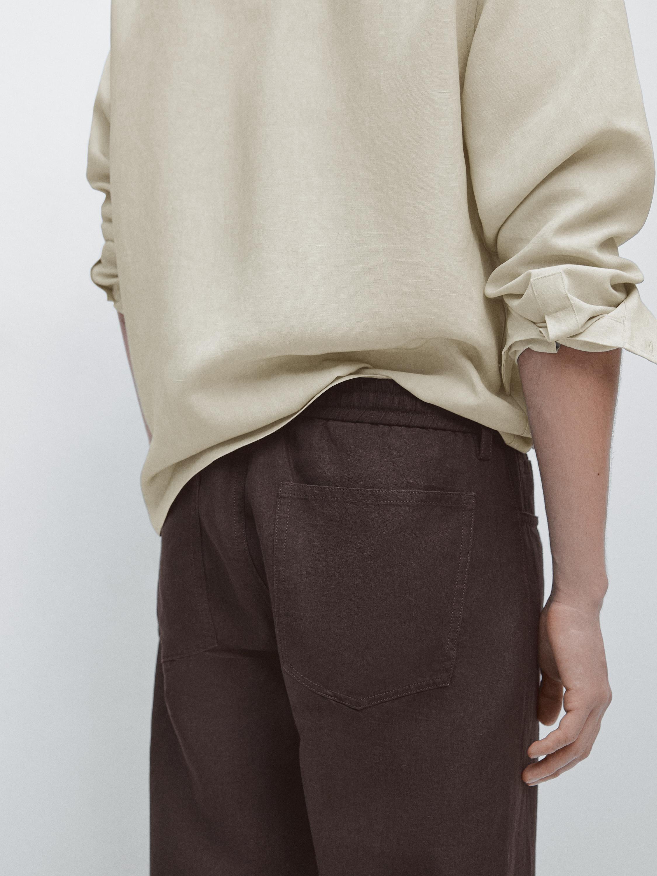 Linen jogger fit trousers — BROWN