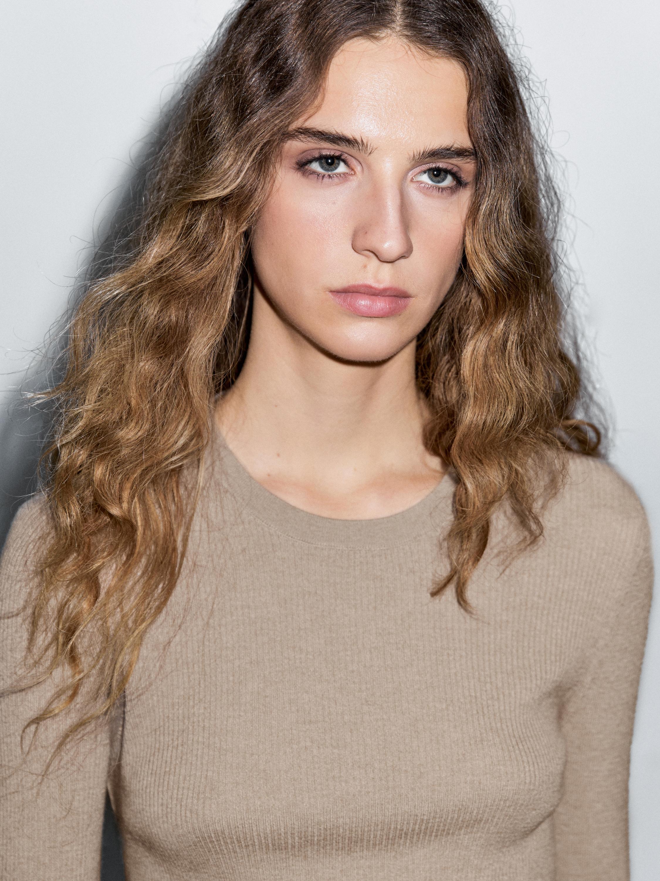 Ribbed knit wool blend sweater