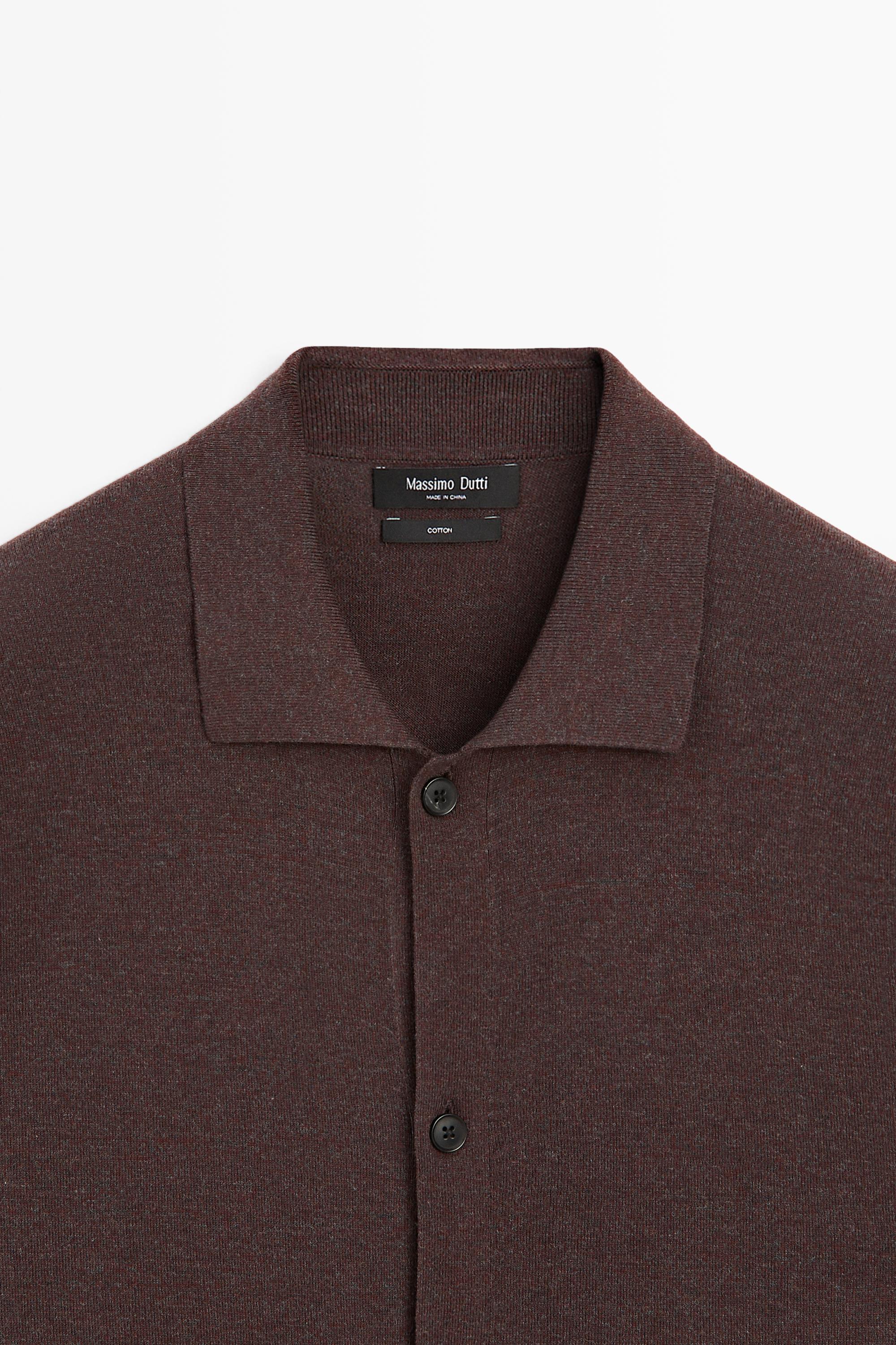 Short sleeve button-up knit cardigan — MAHOGANY