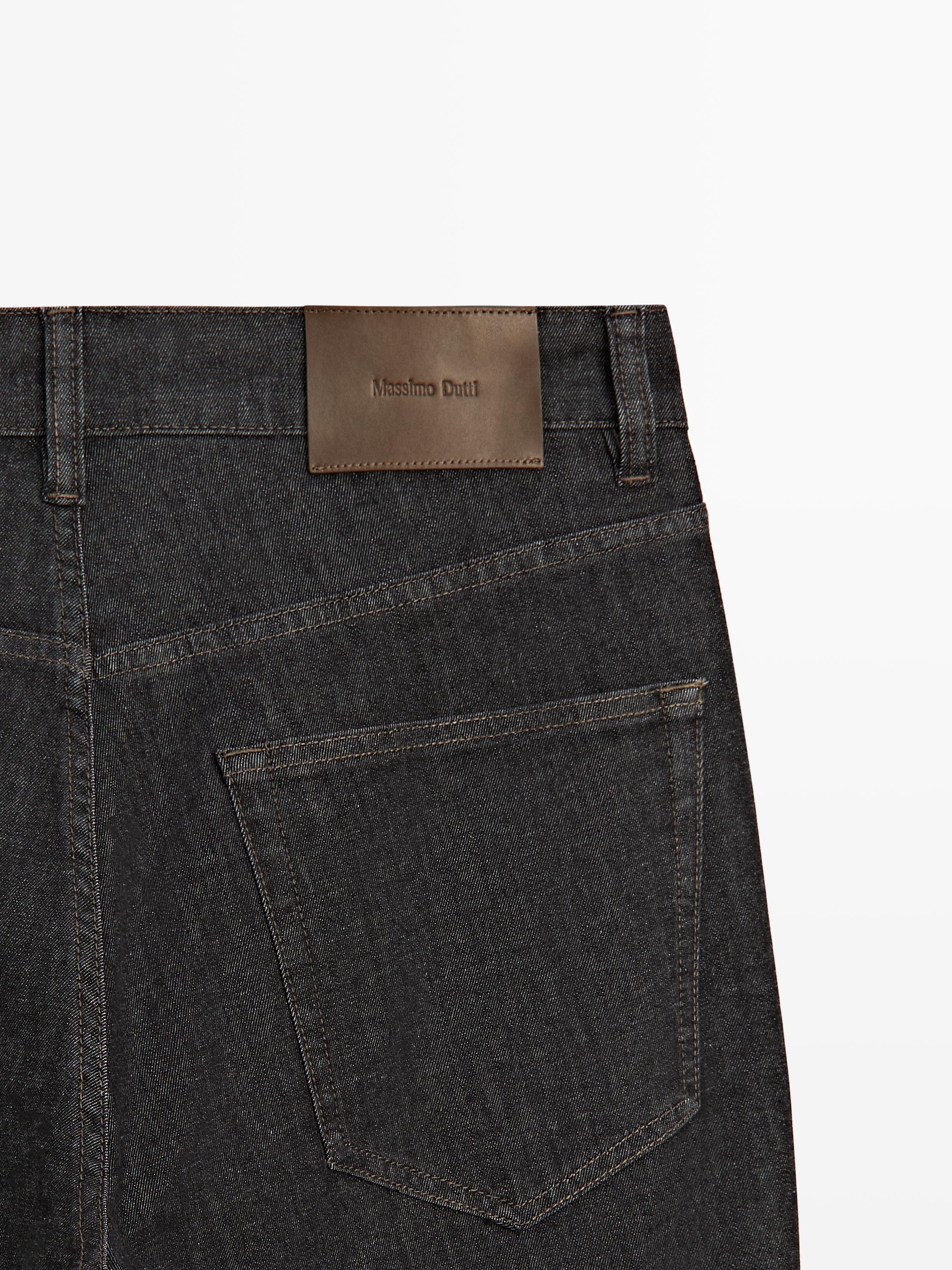 Lightweight tapered fit denim-effect trousers — BLACK