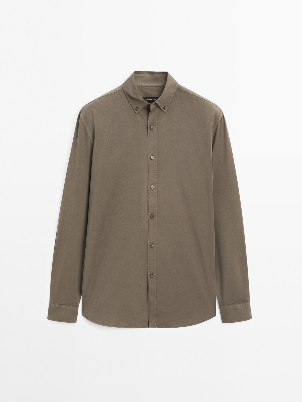 Massimo Dutti - Herre - Regular Fit Skjorte I Twill Af Bomuldsblanding - Grøn - M