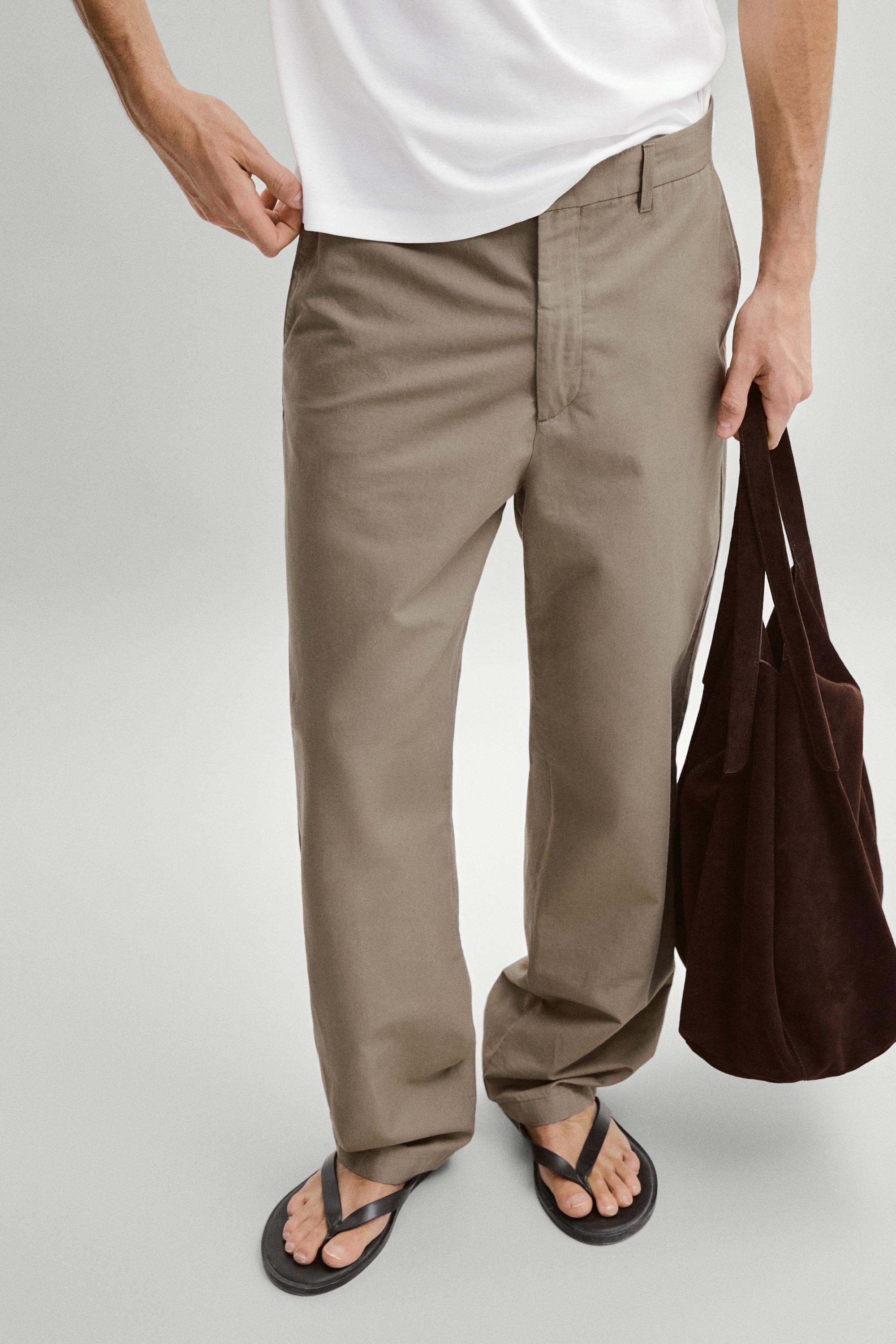 Cotton and linen barrel fit poplin trousers — GREEN