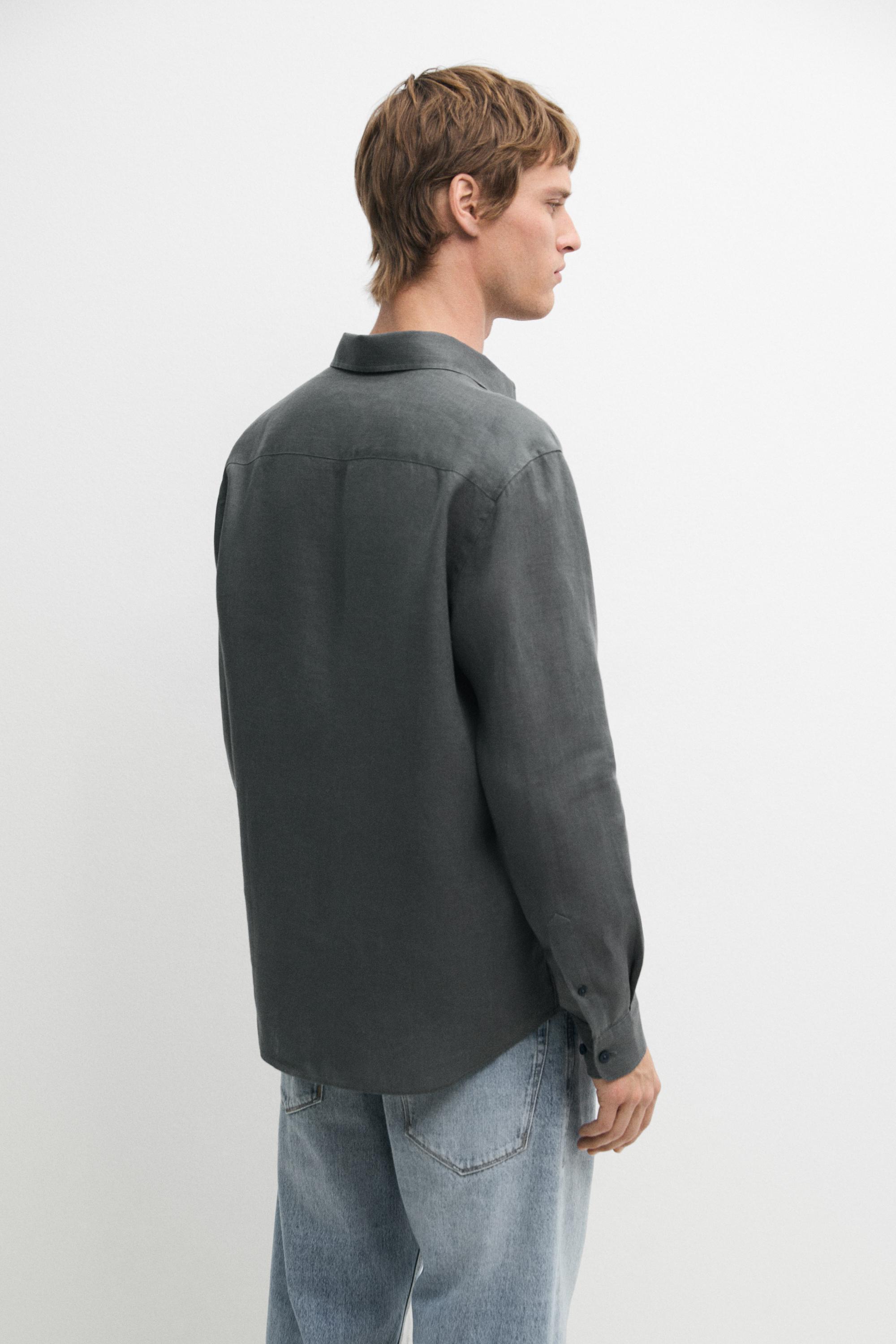 100% linen slim fit shirt — DARK GREEN