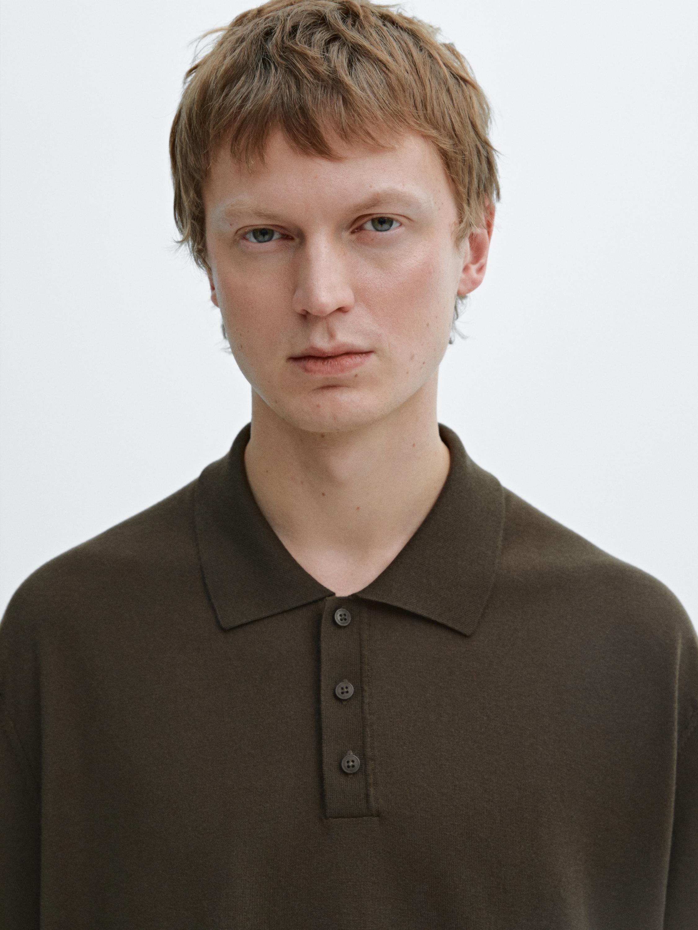Wool blend knit polo sweater