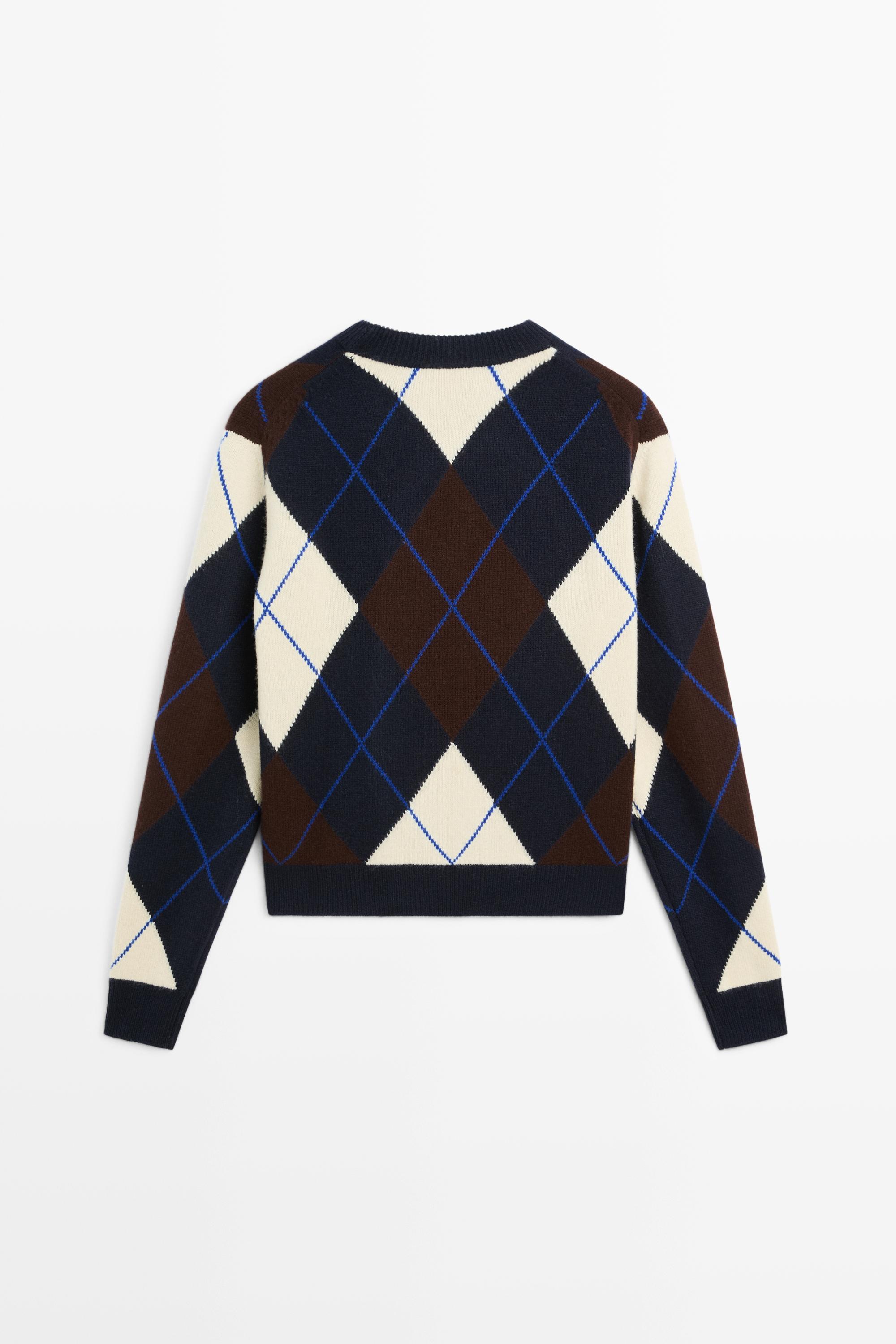 100% wool knit Argyle sweater — NAVY BLUE