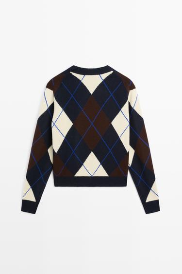 100% wool knit sweater with argyle detail — NAVY BLUE 6