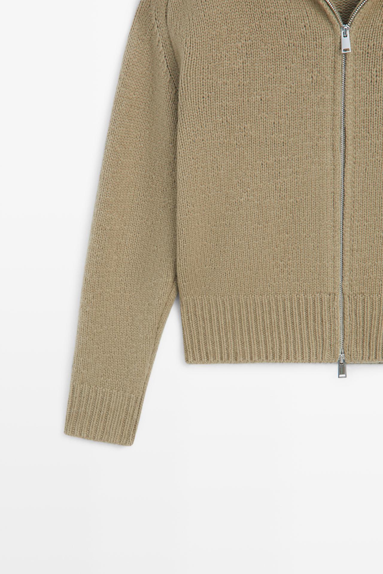 100% wool knit zip-up cardigan — GREENISH