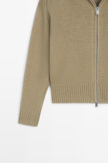 100% wool knit zip-up cardigan — GREENISH 7