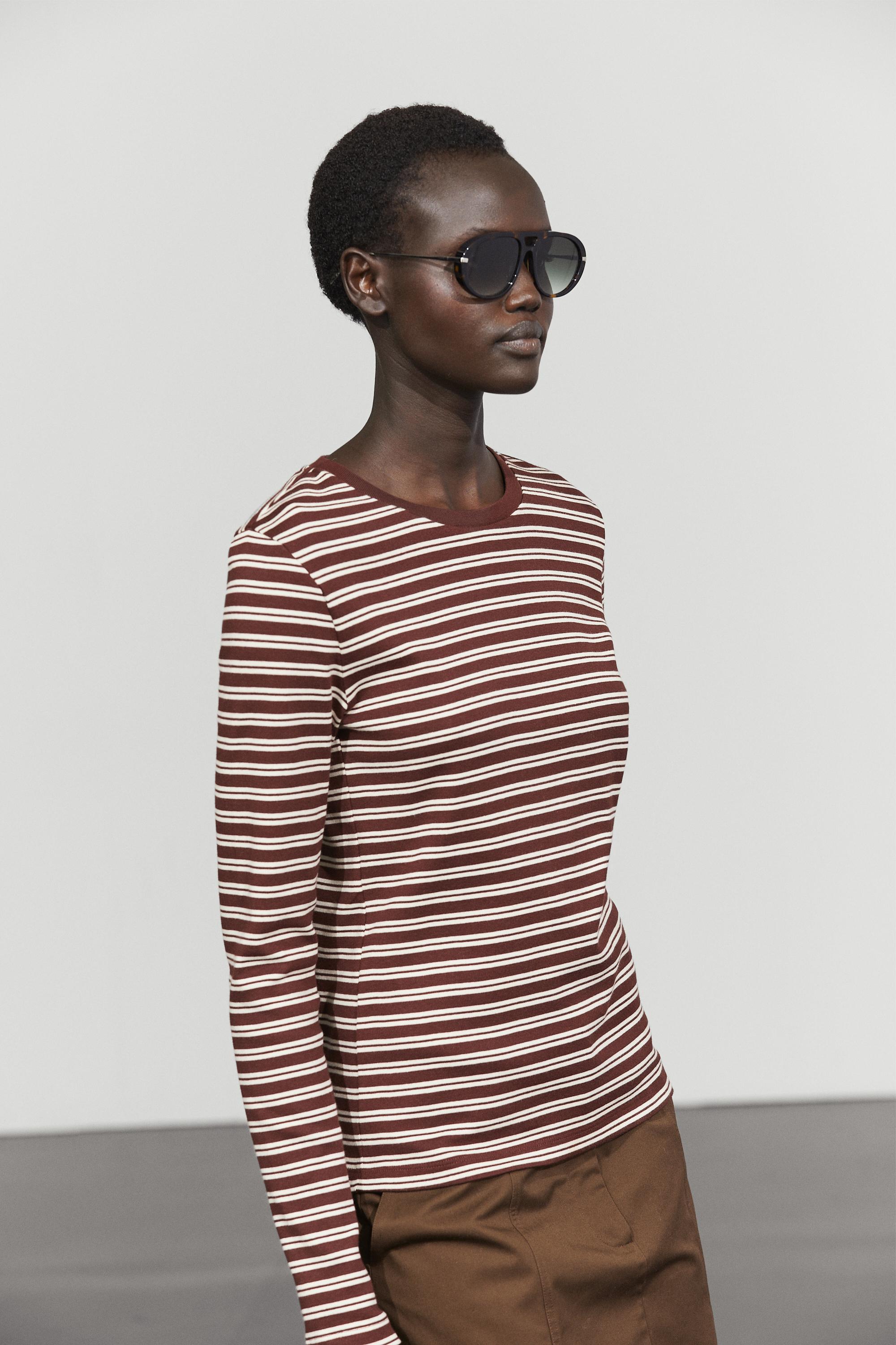 100% cotton striped T-shirt — BROWN