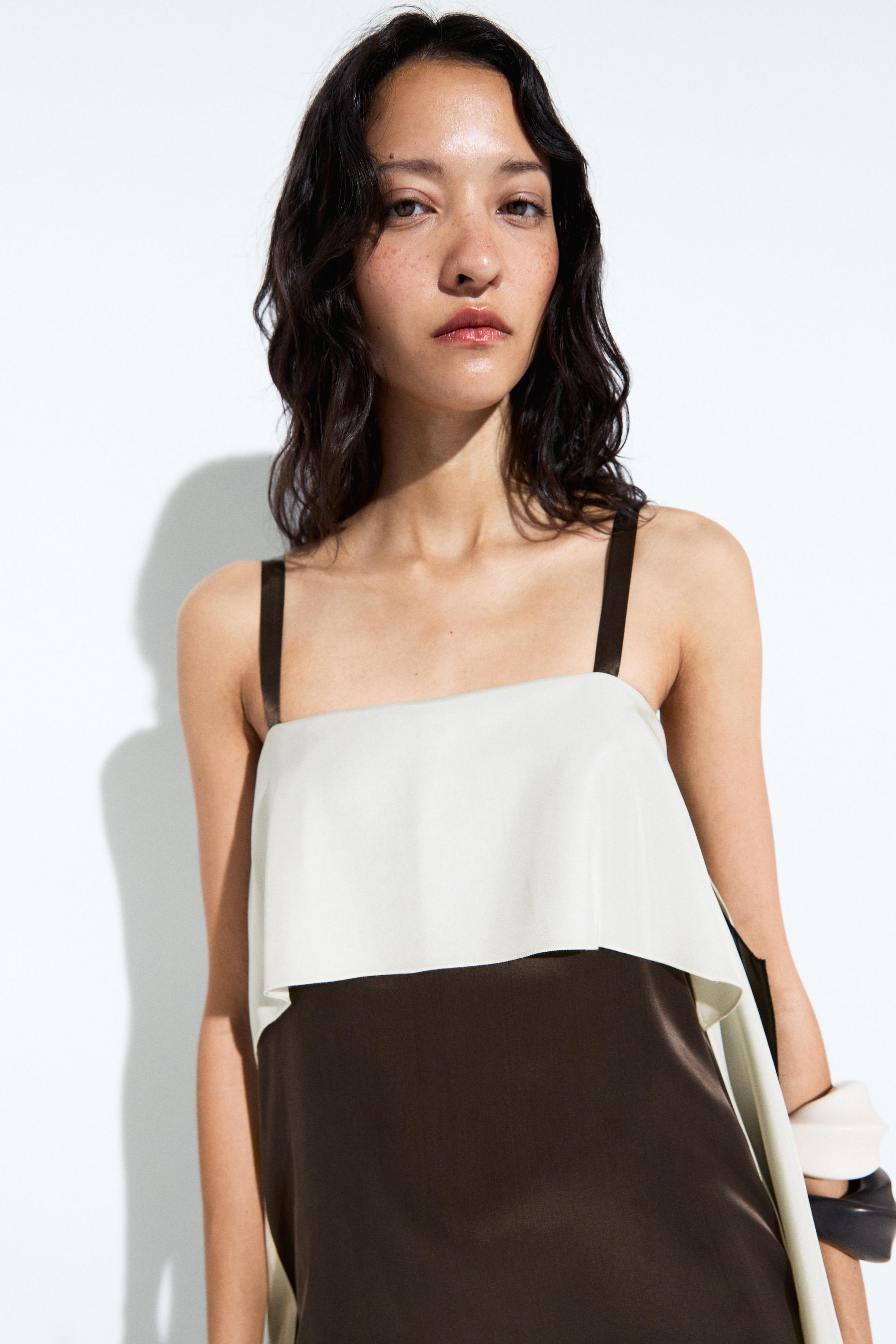 Flowing color-block midi dress — BROWN