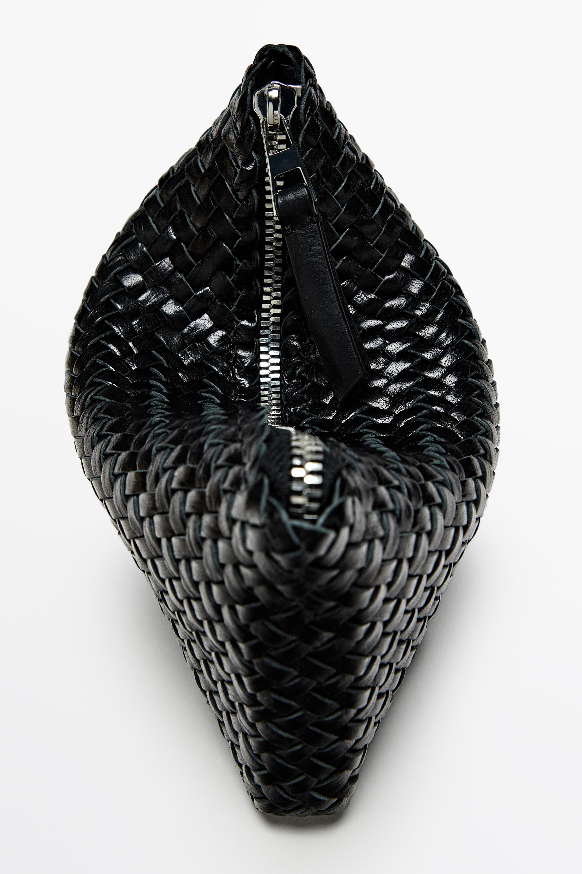 Braided nappa leather pouch bag — BLACK
