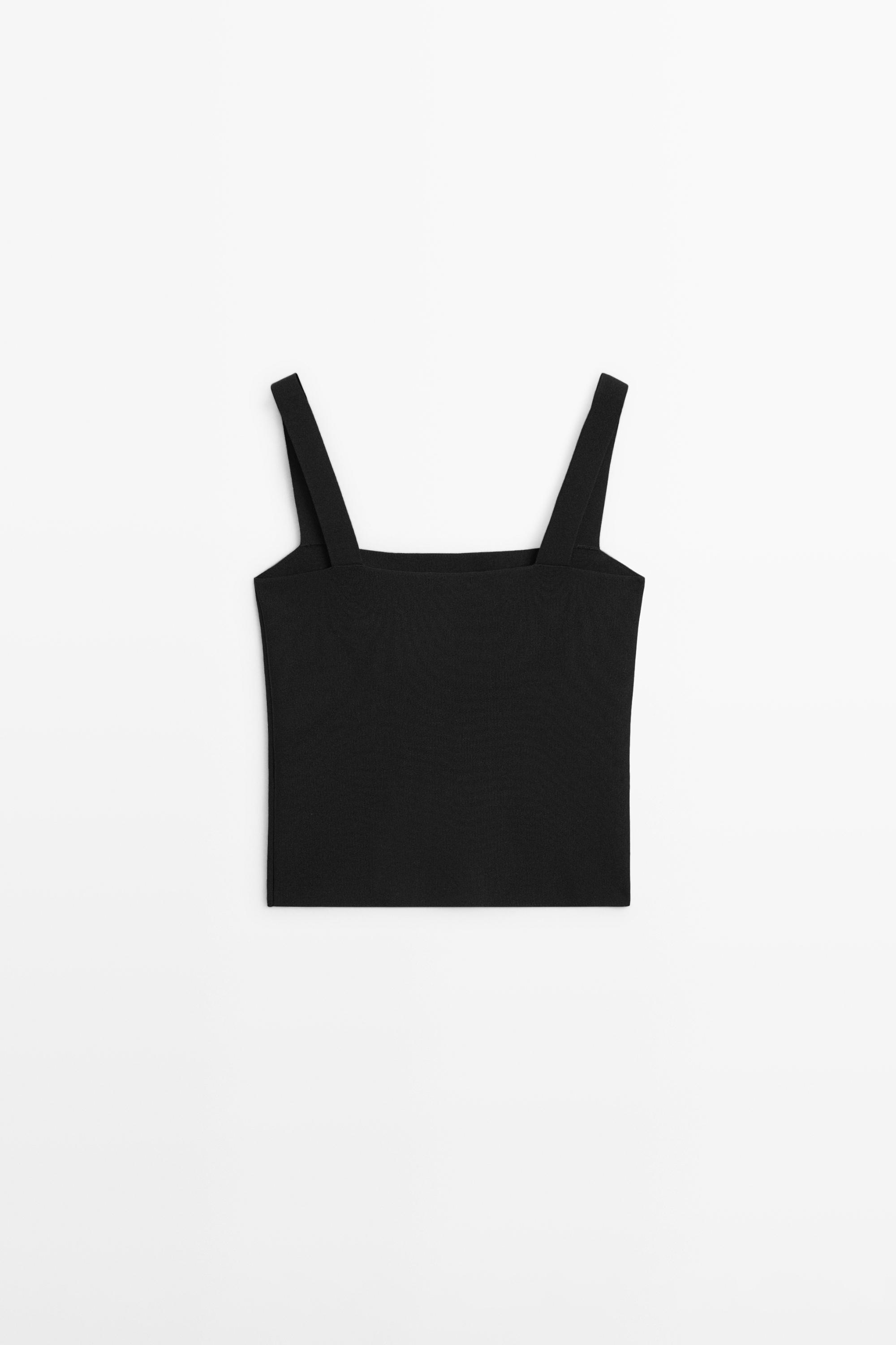 Knit top with a square neckline — BLACK