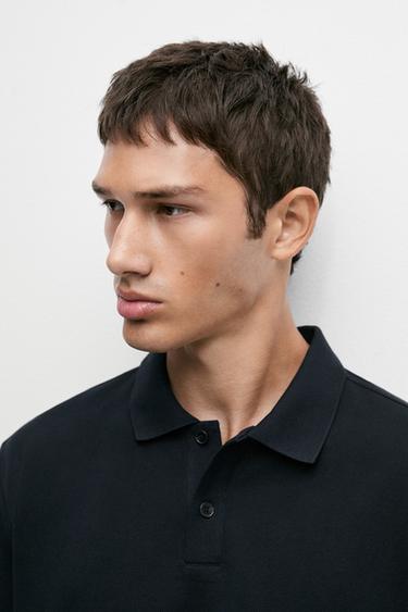 100% cotton micro-textured knit polo shirt — NAVY BLUE 8