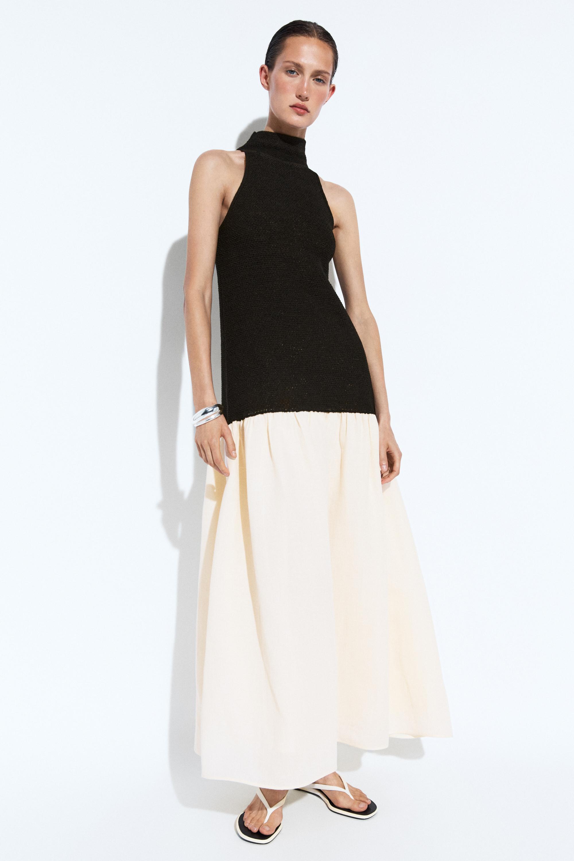 Combined midi dress — BLACK