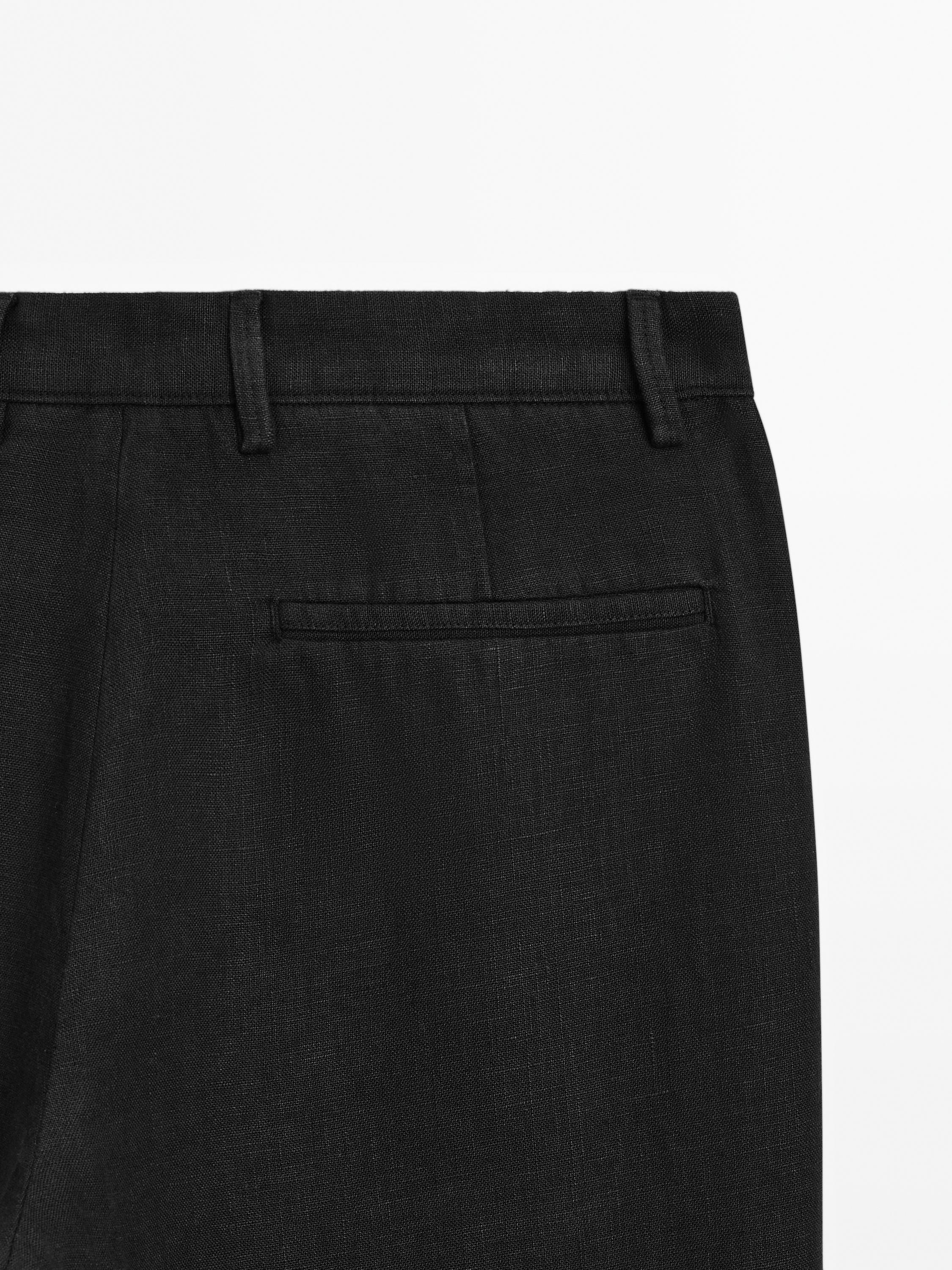 100% linen straight-leg trousers