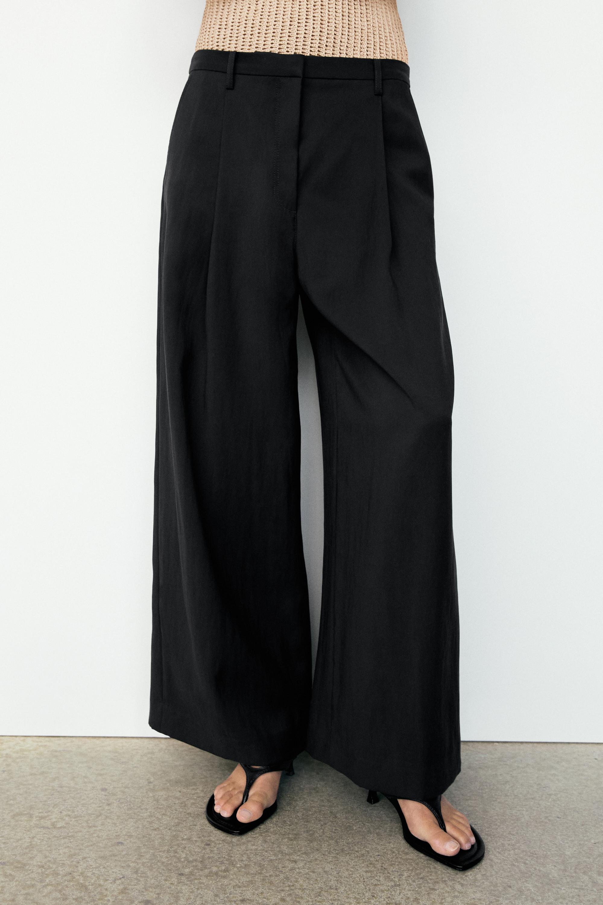 Flowing cropped wide-leg pants — BLACK