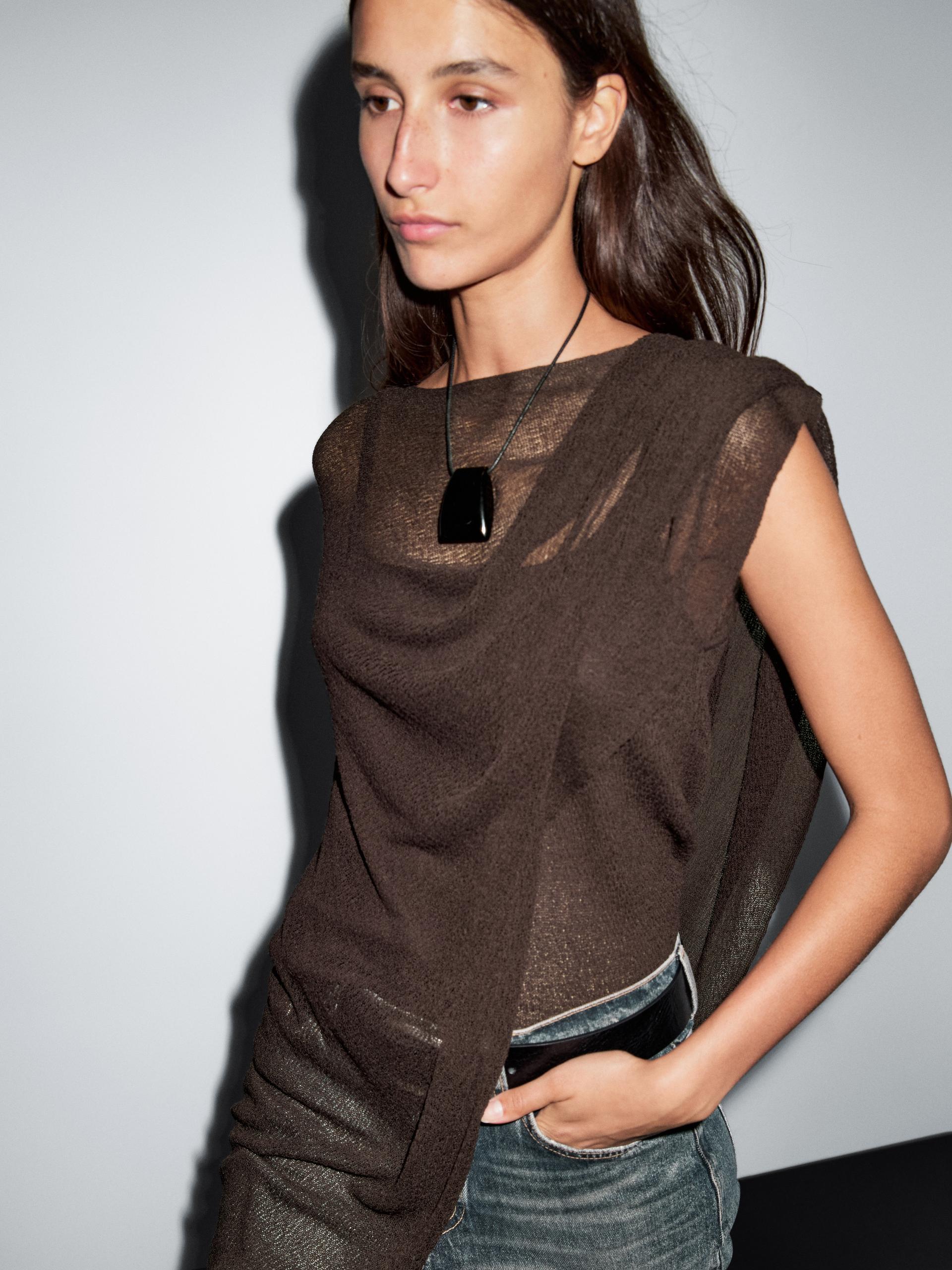 Cape En Maille Coupe Asymétrique - Marron - M - Massimo Dutti - Femme