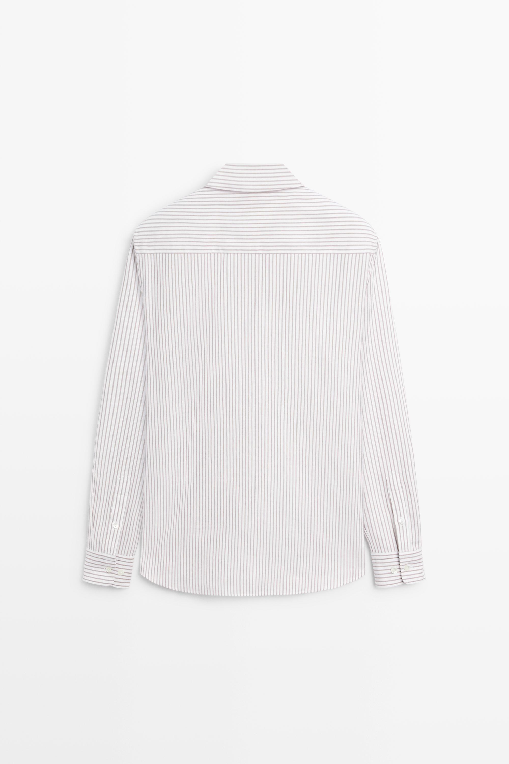100% cotton regular fit striped shirt — BROWN