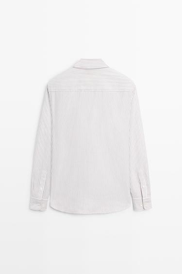 100% cotton regular fit striped shirt — BROWN 6