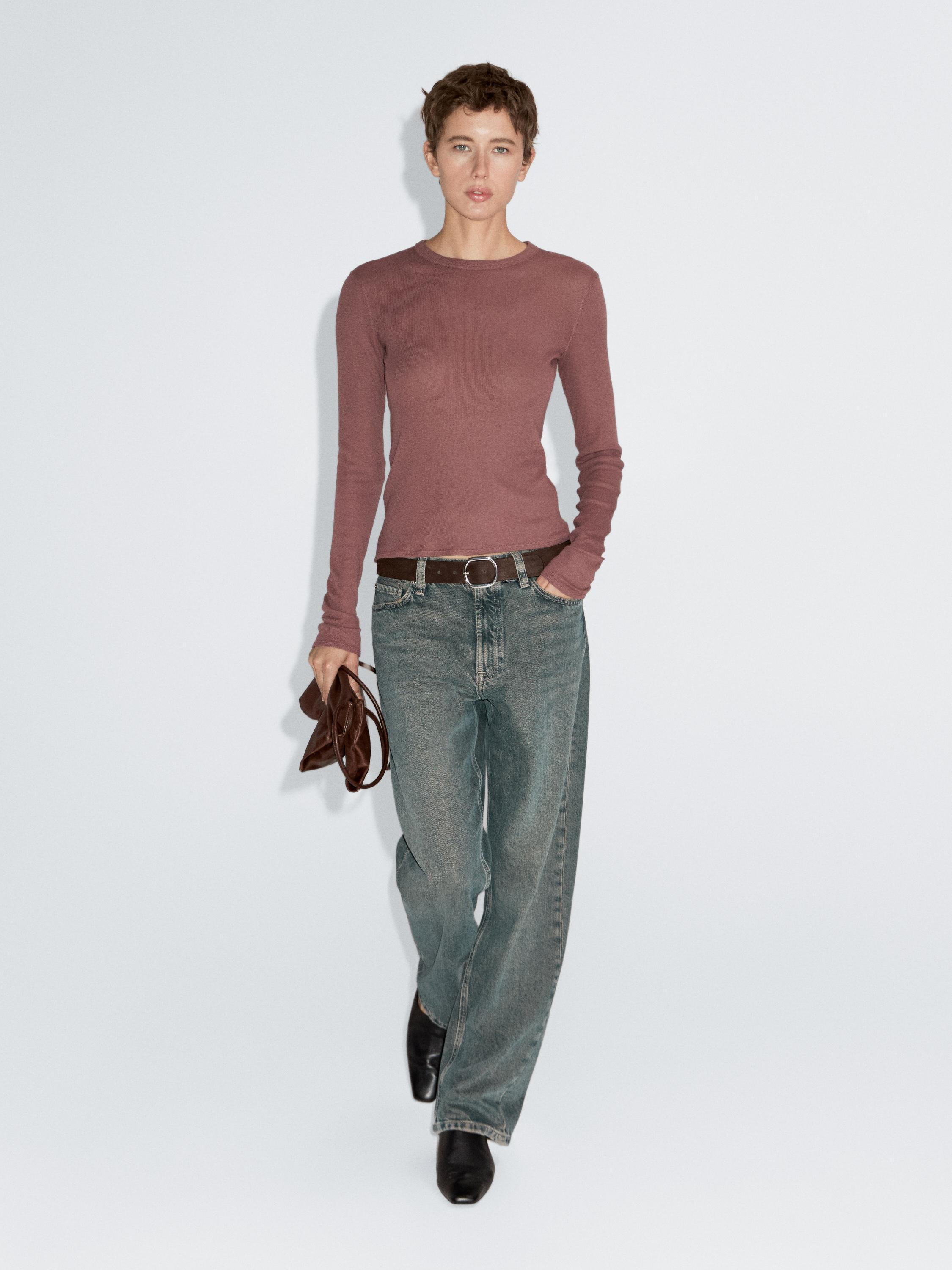 Long sleeve cotton blend T-shirt