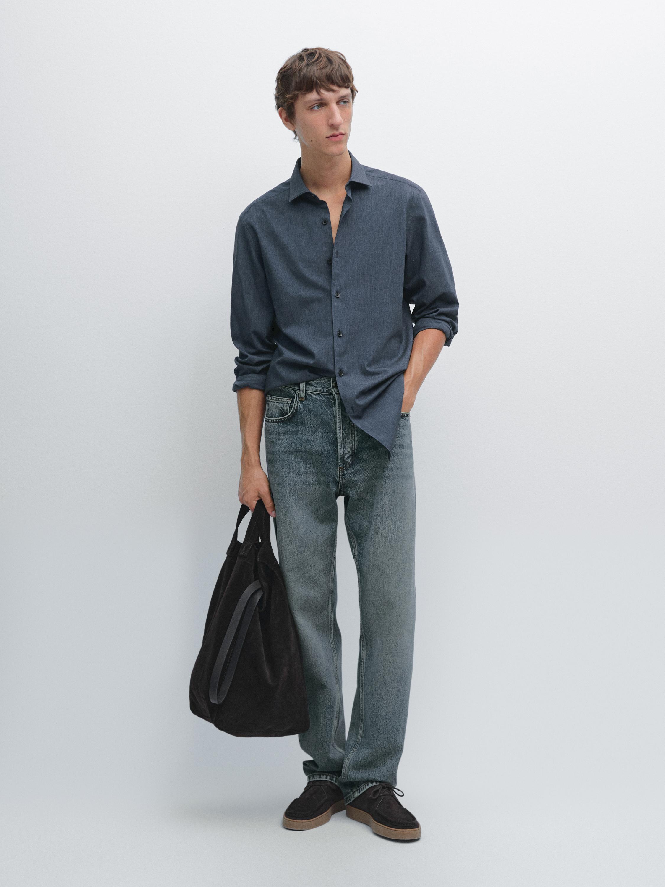 Slim fit twill melange shirt
