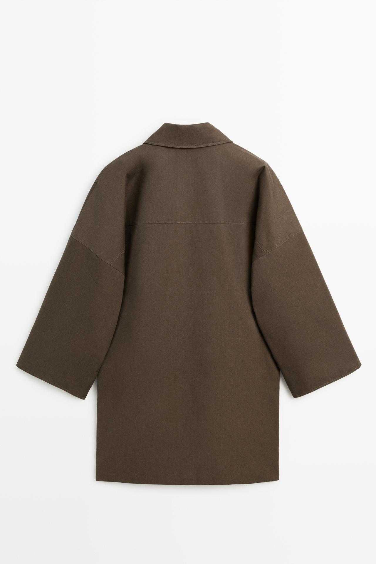 Waxed-effect parka with plaid lining — DARK OLIVE GREEN