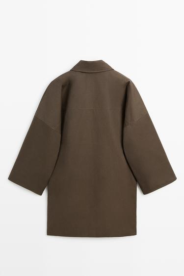 Waxed-effect parka with plaid lining — DARK OLIVE GREEN 6