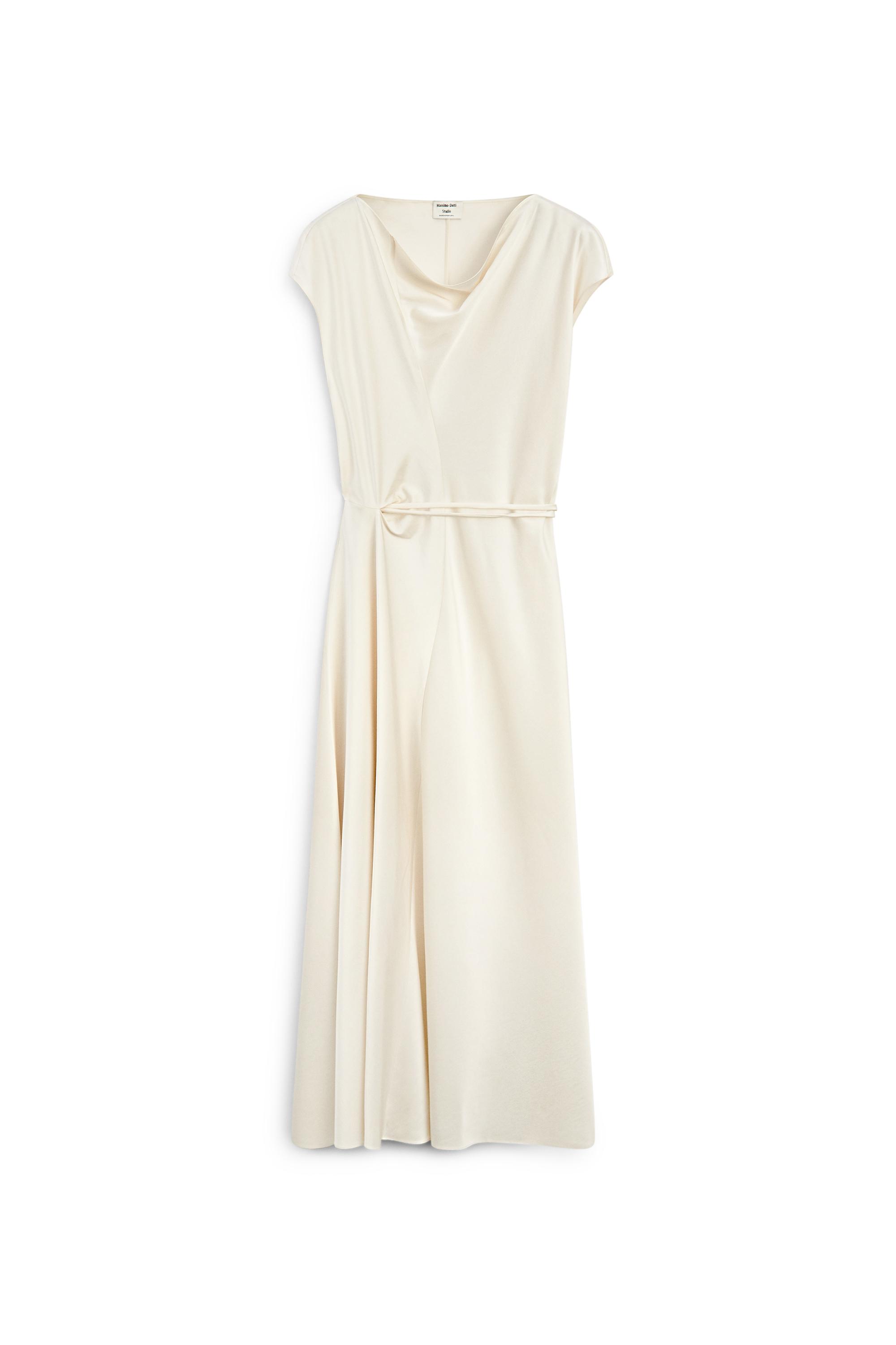 Draped Neckline Flowing Dress - STUDIO — CREAM