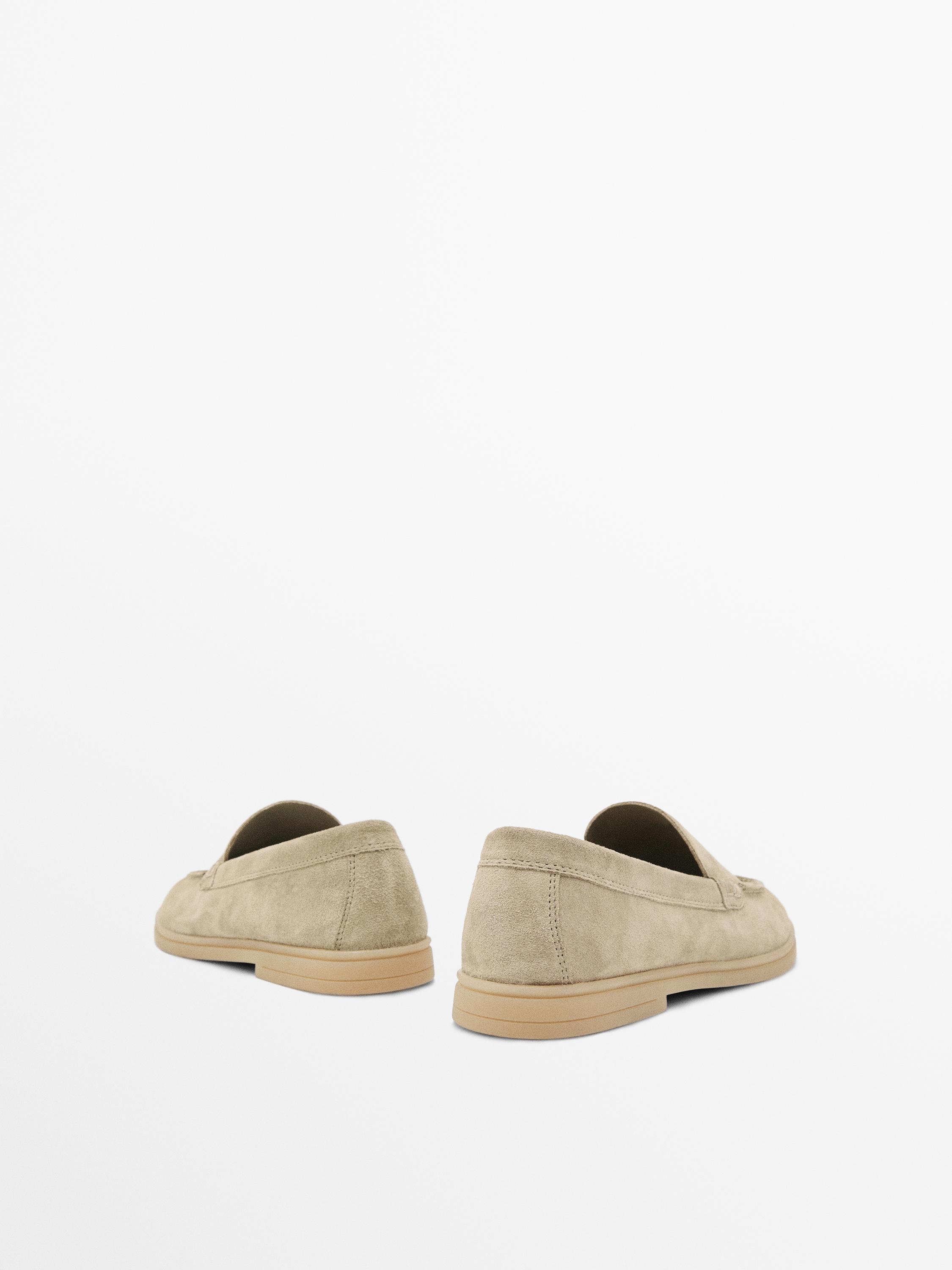 Split leather loafers — BEIGE